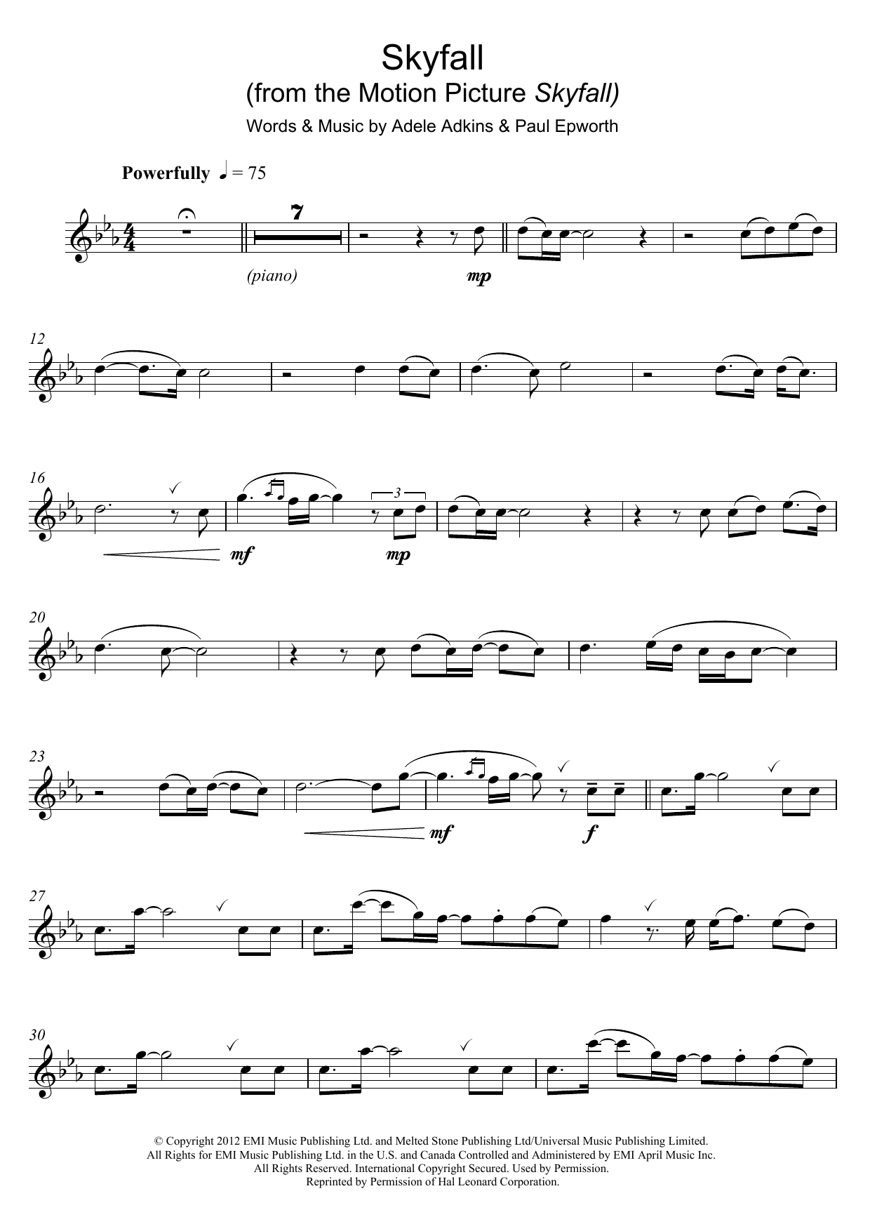 Adele Skyfall (from the Motion Picture Skyfall) sheet music notes and chords arranged for Piano, Vocal & Guitar Chords