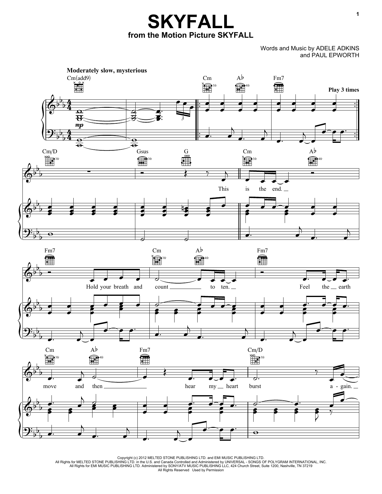 Adele Skyfall sheet music notes and chords arranged for Easy Guitar