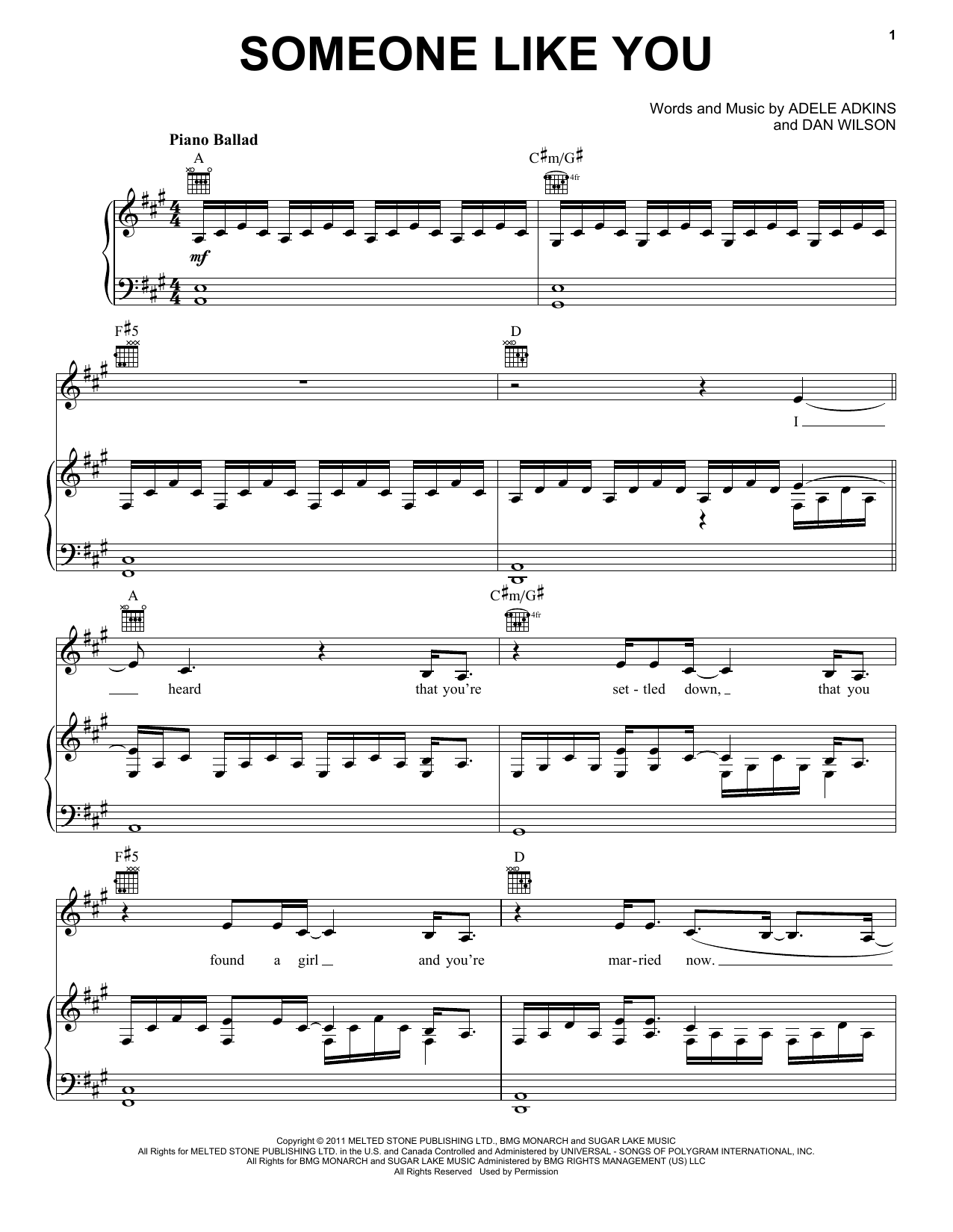 Adele Someone Like You sheet music notes and chords arranged for Big Note Piano
