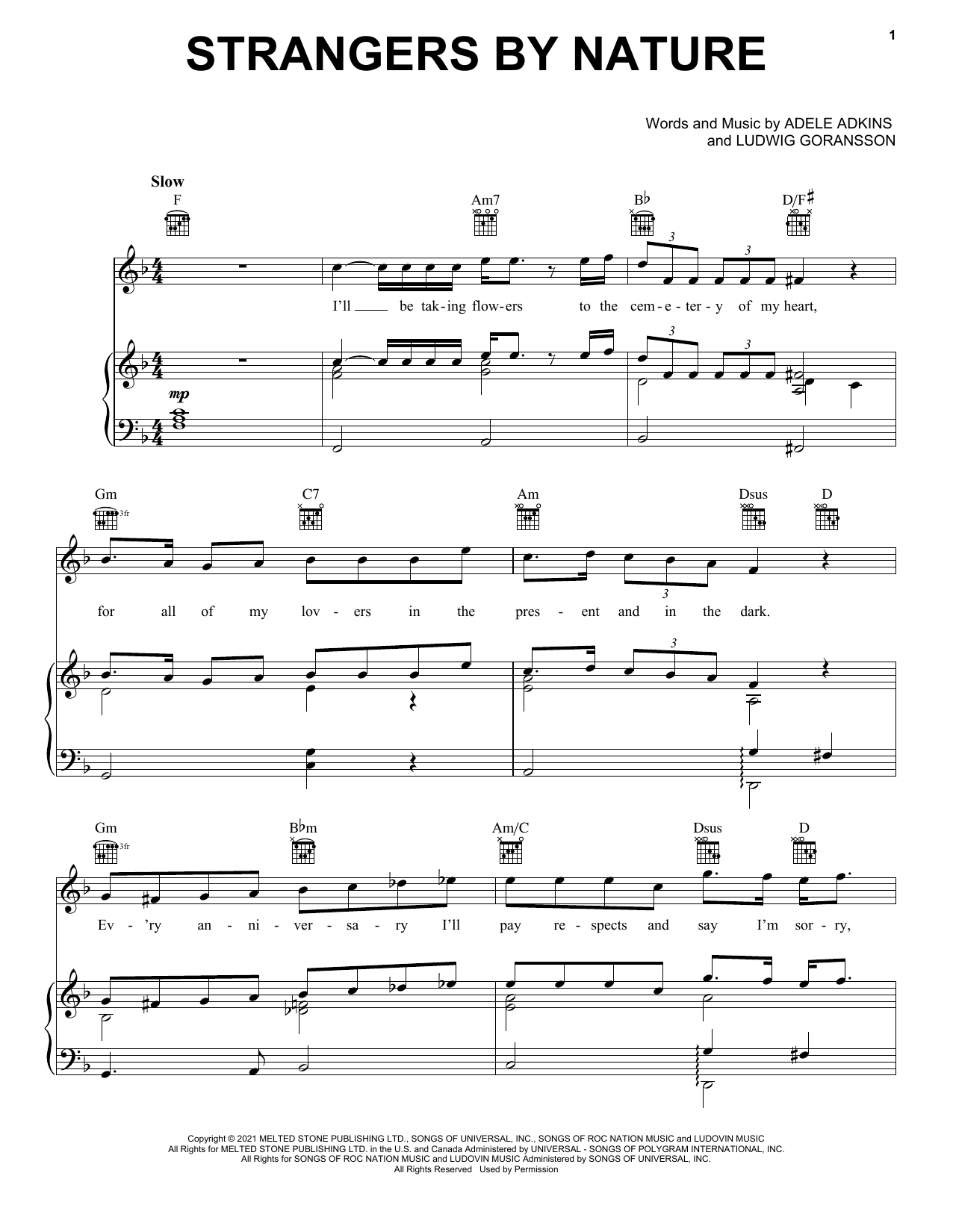 Adele Strangers By Nature sheet music notes and chords arranged for Easy Piano