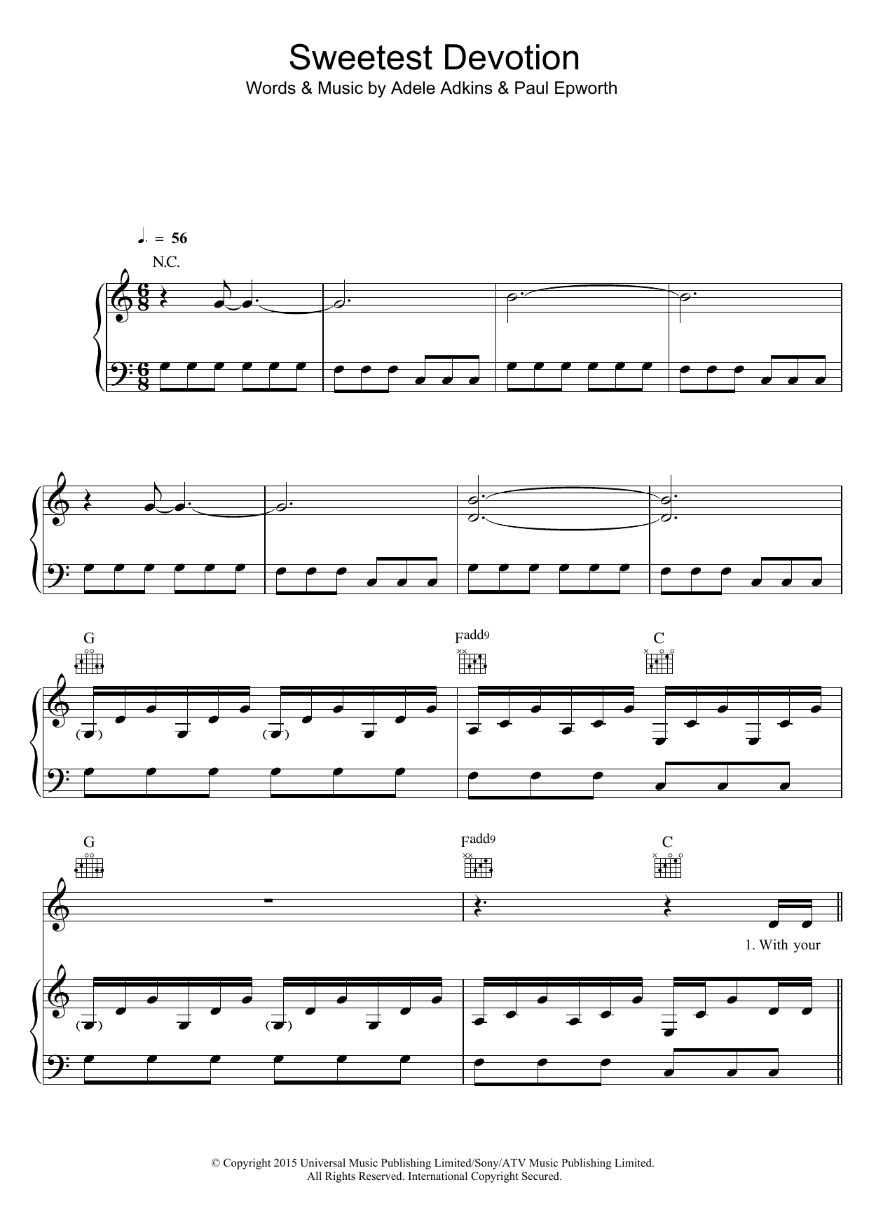 Adele Sweetest Devotion sheet music notes and chords arranged for Piano, Vocal & Guitar Chords (Right-Hand Melody)