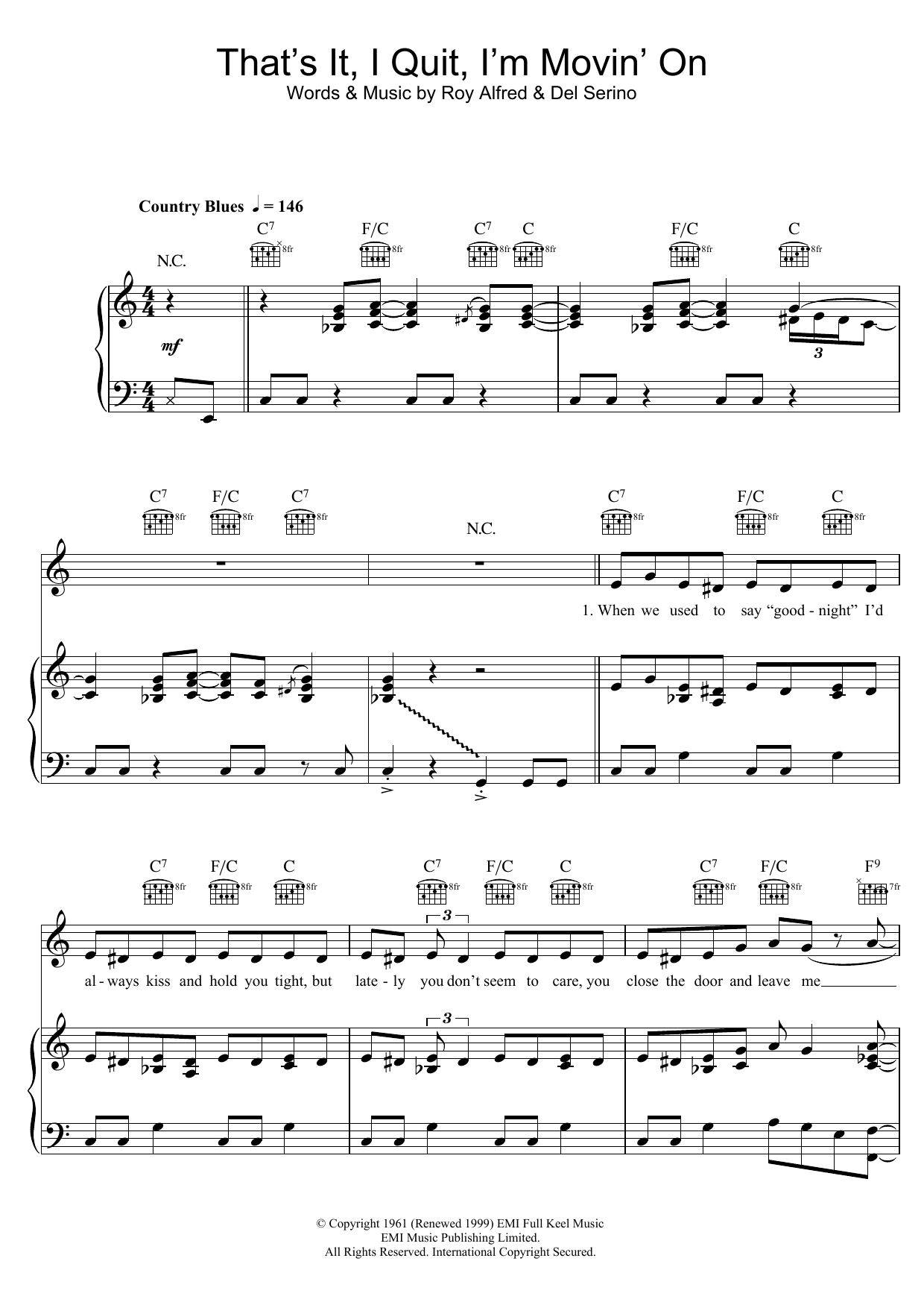 Adele That's It, I Quit, I'm Movin' On sheet music notes and chords arranged for Piano, Vocal & Guitar Chords