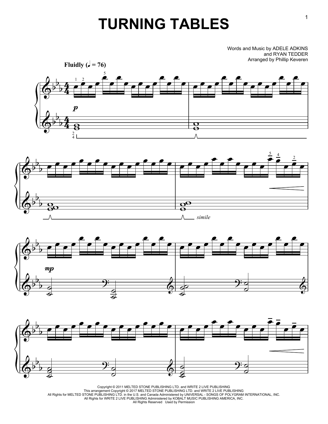 Adele Turning Tables [Classical version] (arr. Phillip Keveren) sheet music notes and chords arranged for Easy Piano
