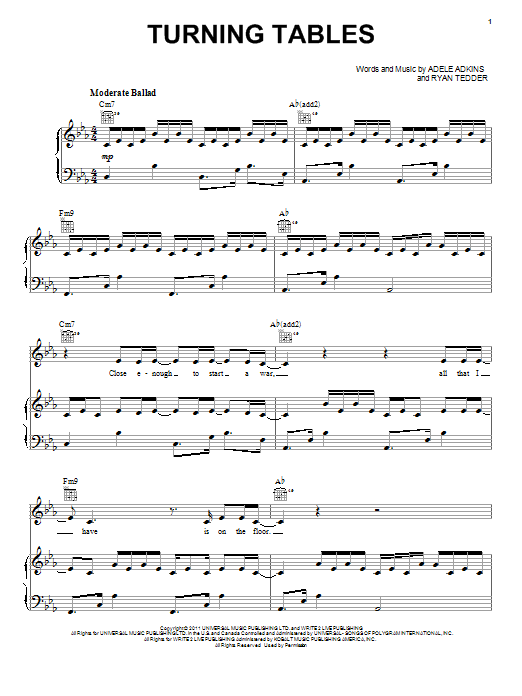 Adele Turning Tables sheet music notes and chords arranged for Beginner Piano
