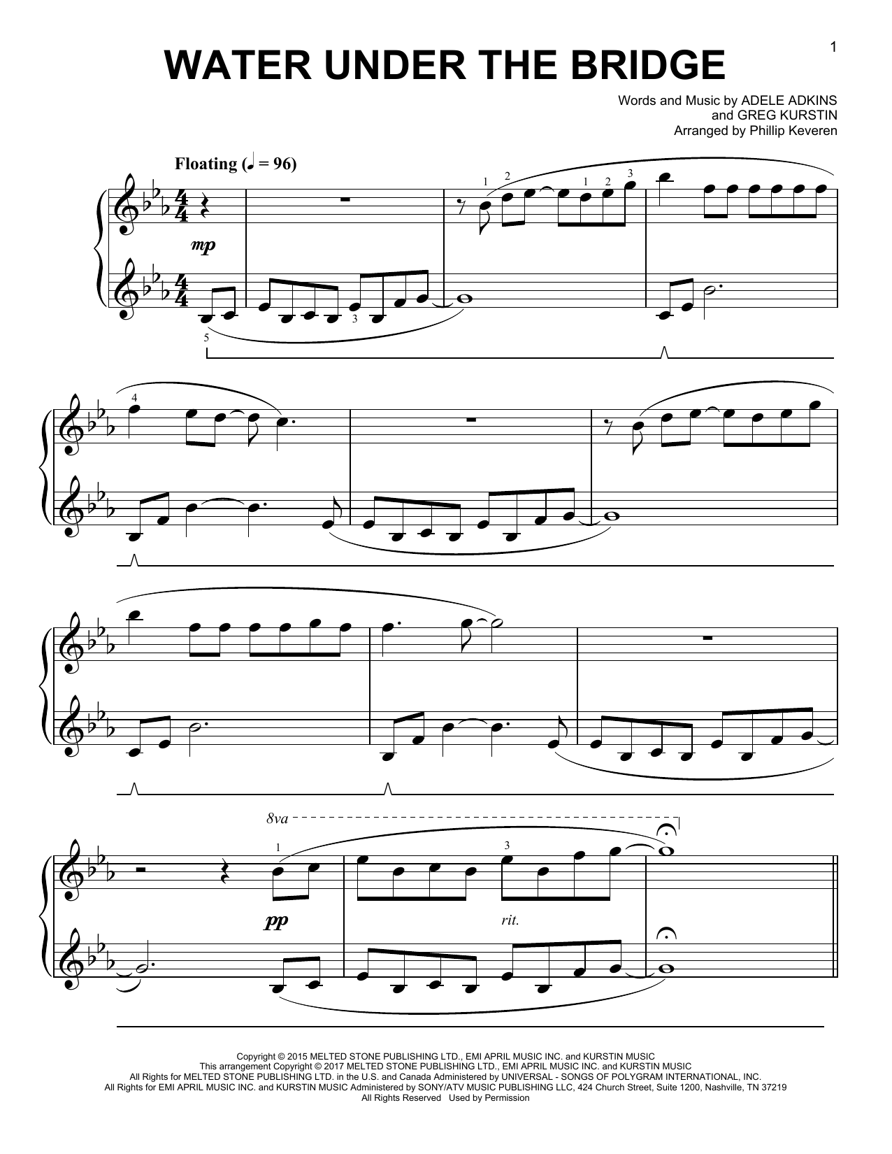 Adele Water Under The Bridge [Classical version] (arr. Phillip Keveren) sheet music notes and chords arranged for Easy Piano