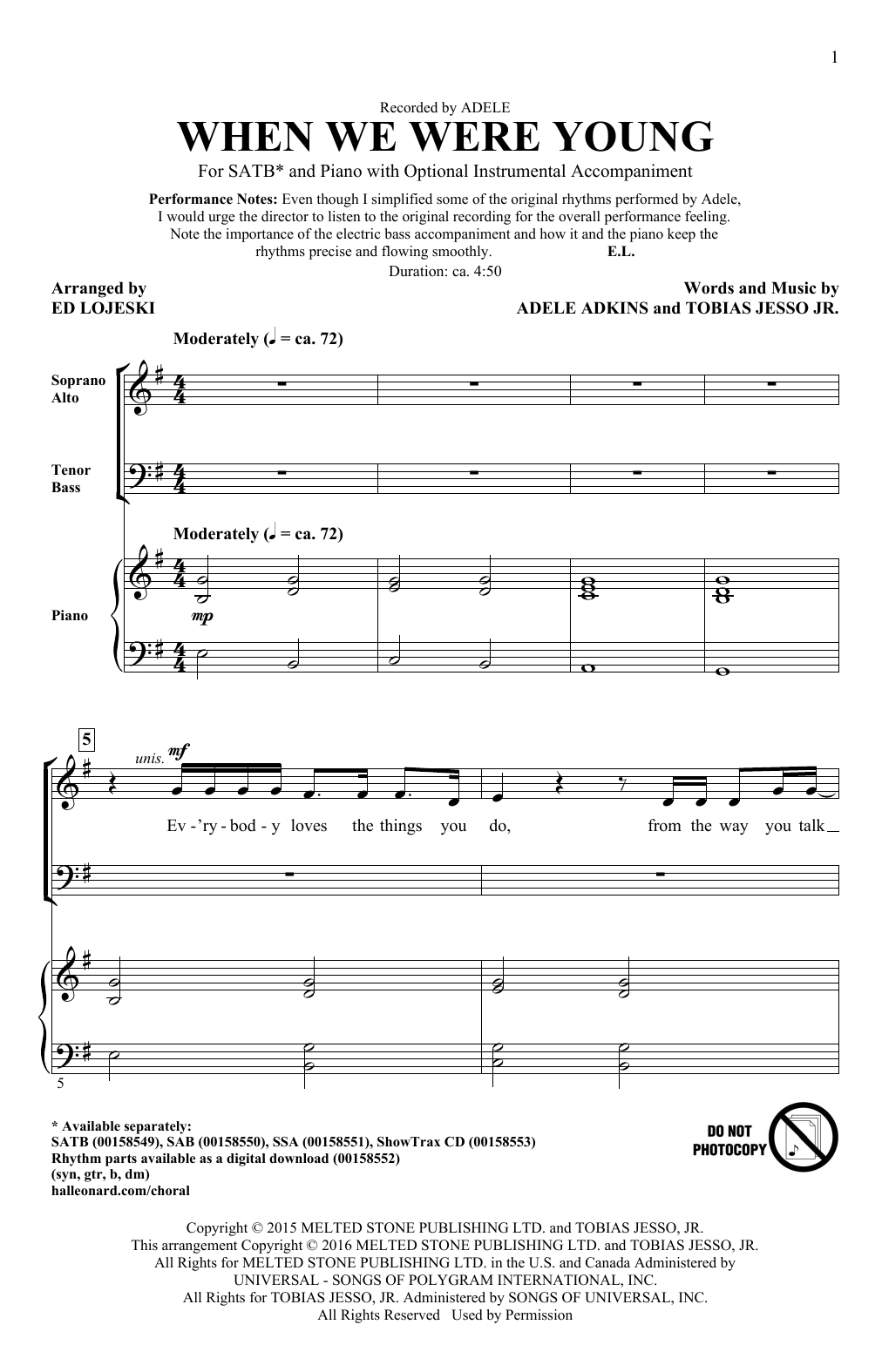 Adele When We Were Young (arr. Ed Lojeski) sheet music notes and chords arranged for SATB Choir