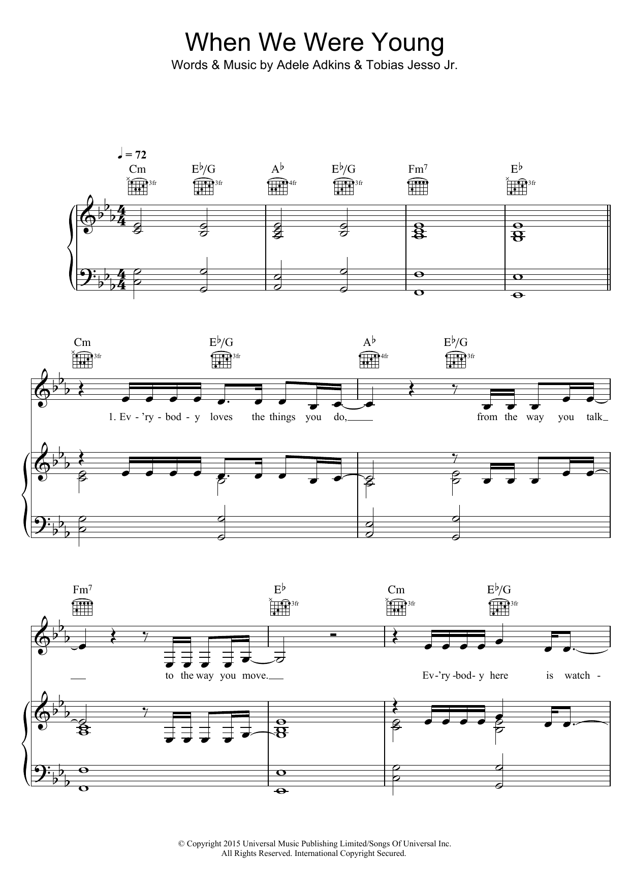 Adele When We Were Young sheet music notes and chords arranged for Beginner Piano