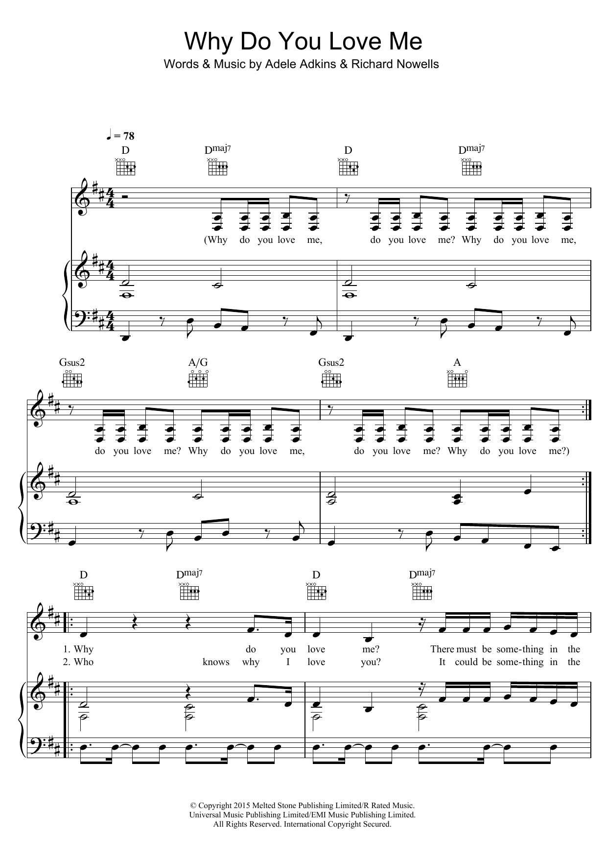Adele Why Do You Love Me sheet music notes and chords arranged for Piano, Vocal & Guitar Chords