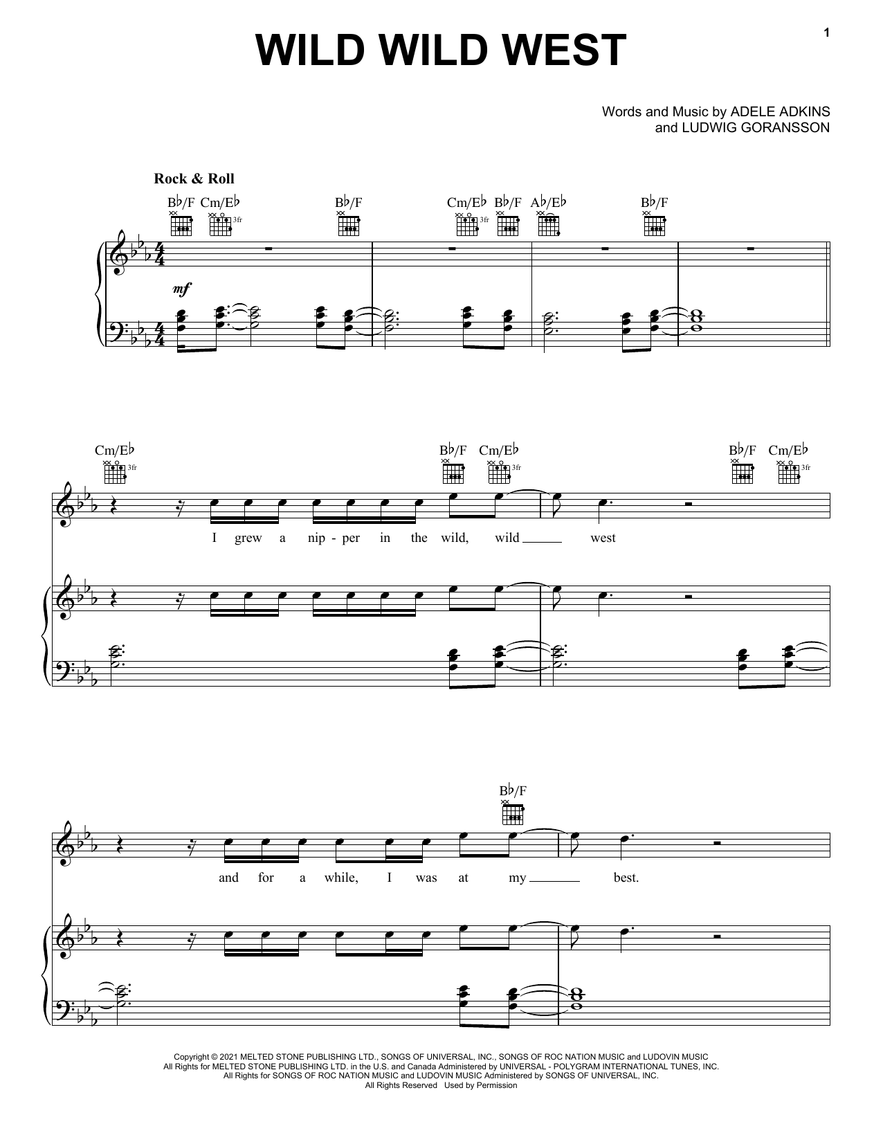 Adele Wild Wild West sheet music notes and chords arranged for Piano, Vocal & Guitar Chords (Right-Hand Melody)