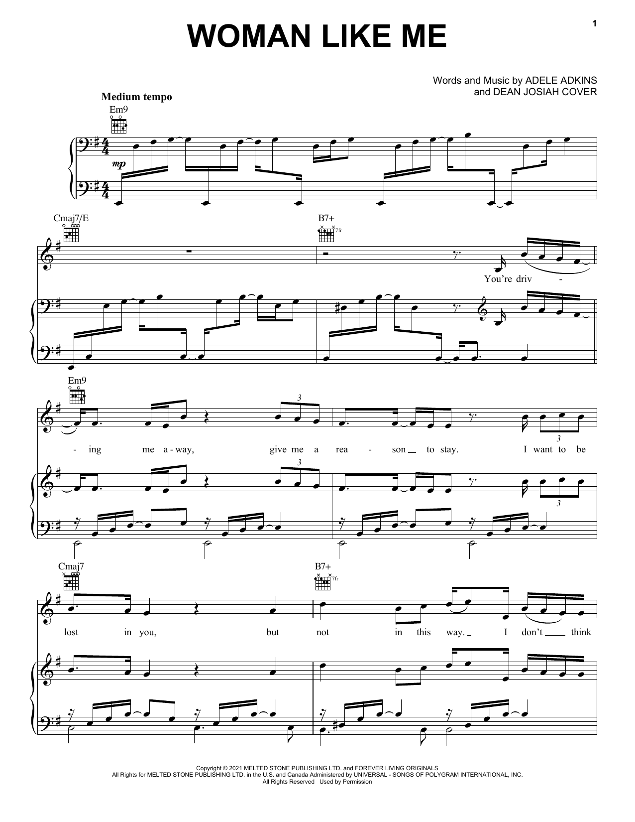 Adele Woman Like Me sheet music notes and chords arranged for Piano, Vocal & Guitar Chords (Right-Hand Melody)