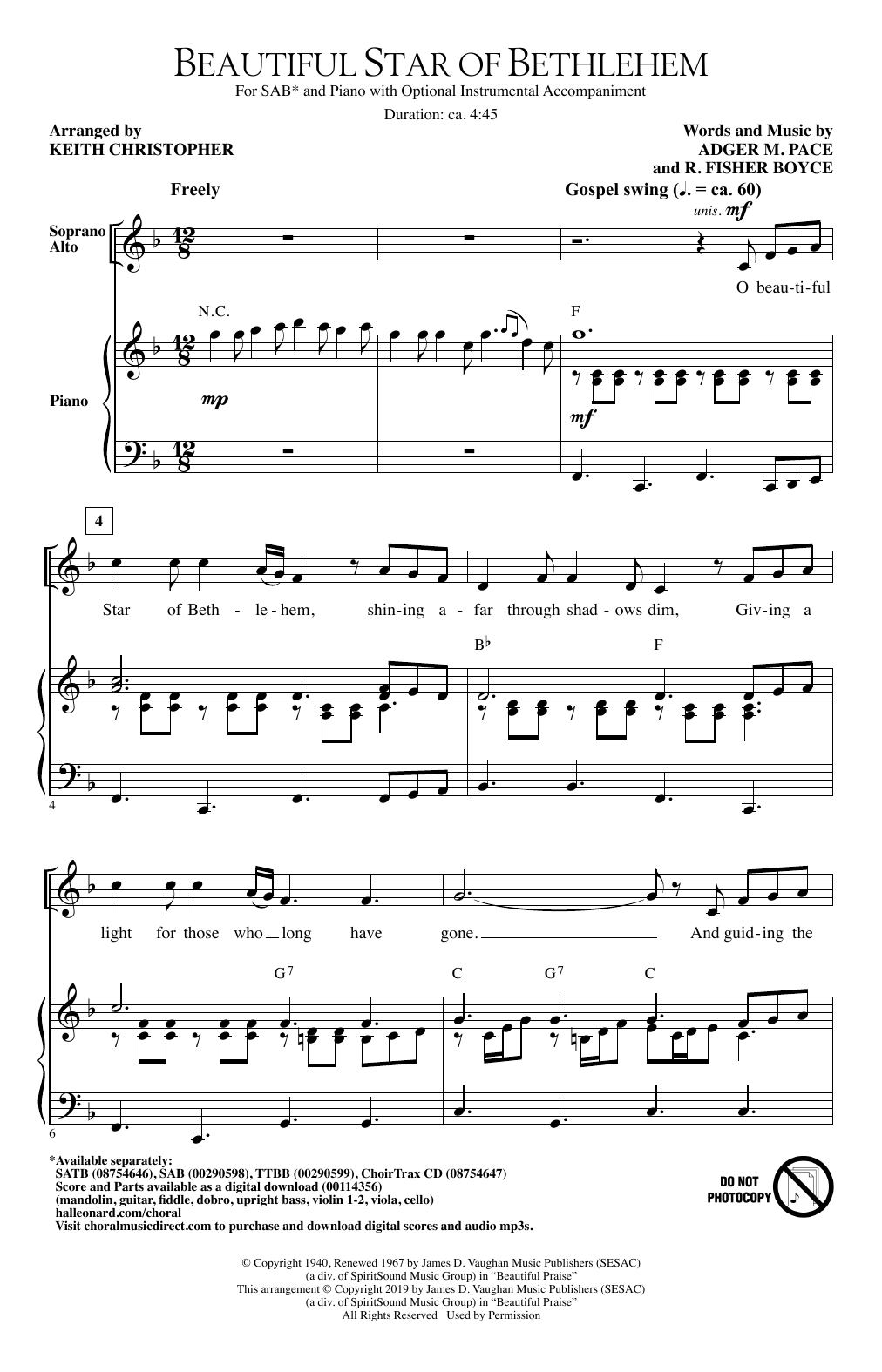 Adger M. Pace and R. Fisher Boyce Beautiful Star Of Bethlehem (arr. Keith Christopher) sheet music notes and chords arranged for SAB Choir