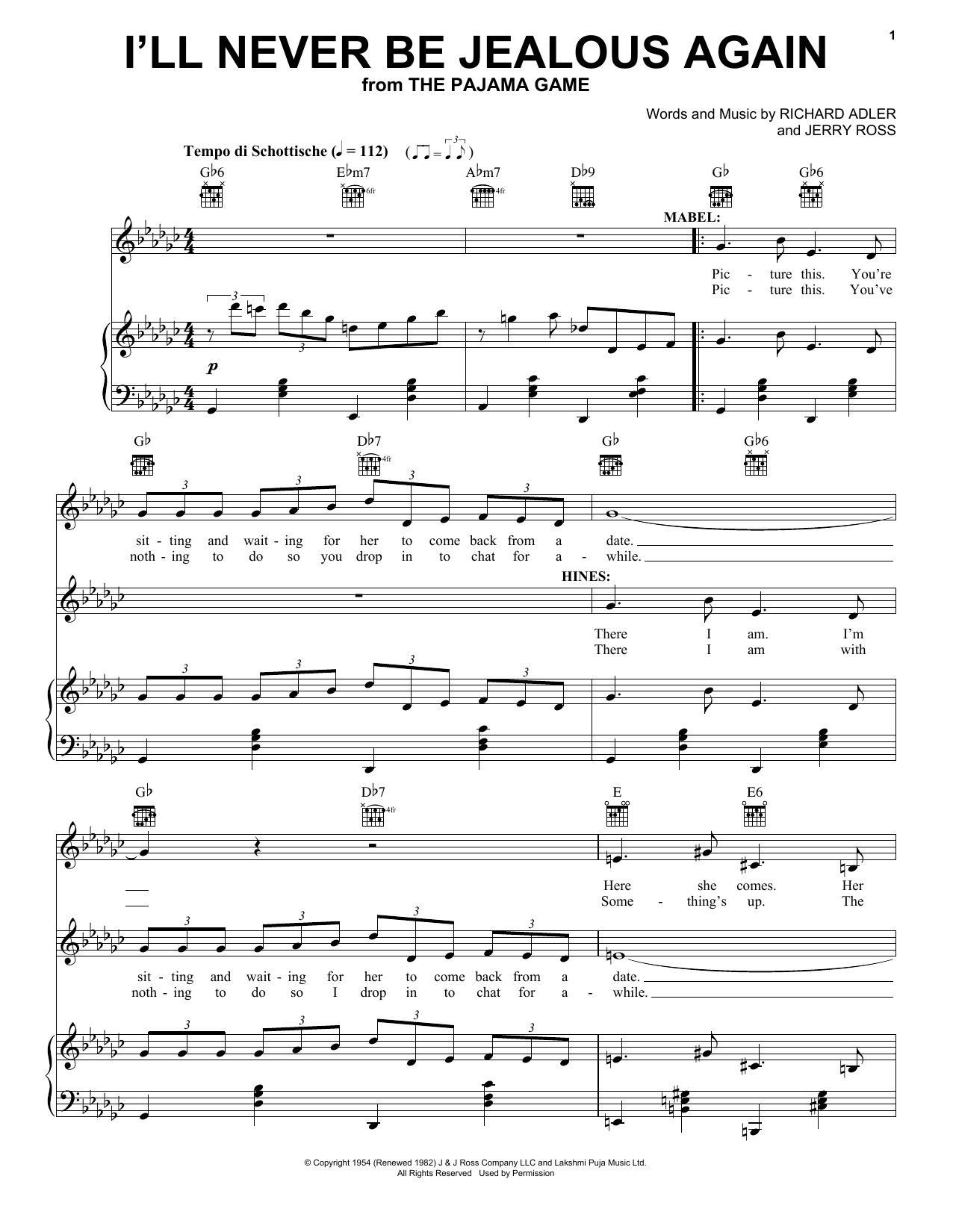 Adler & Ross I'll Never Be Jealous Again sheet music notes and chords arranged for Piano, Vocal & Guitar Chords (Right-Hand Melody)