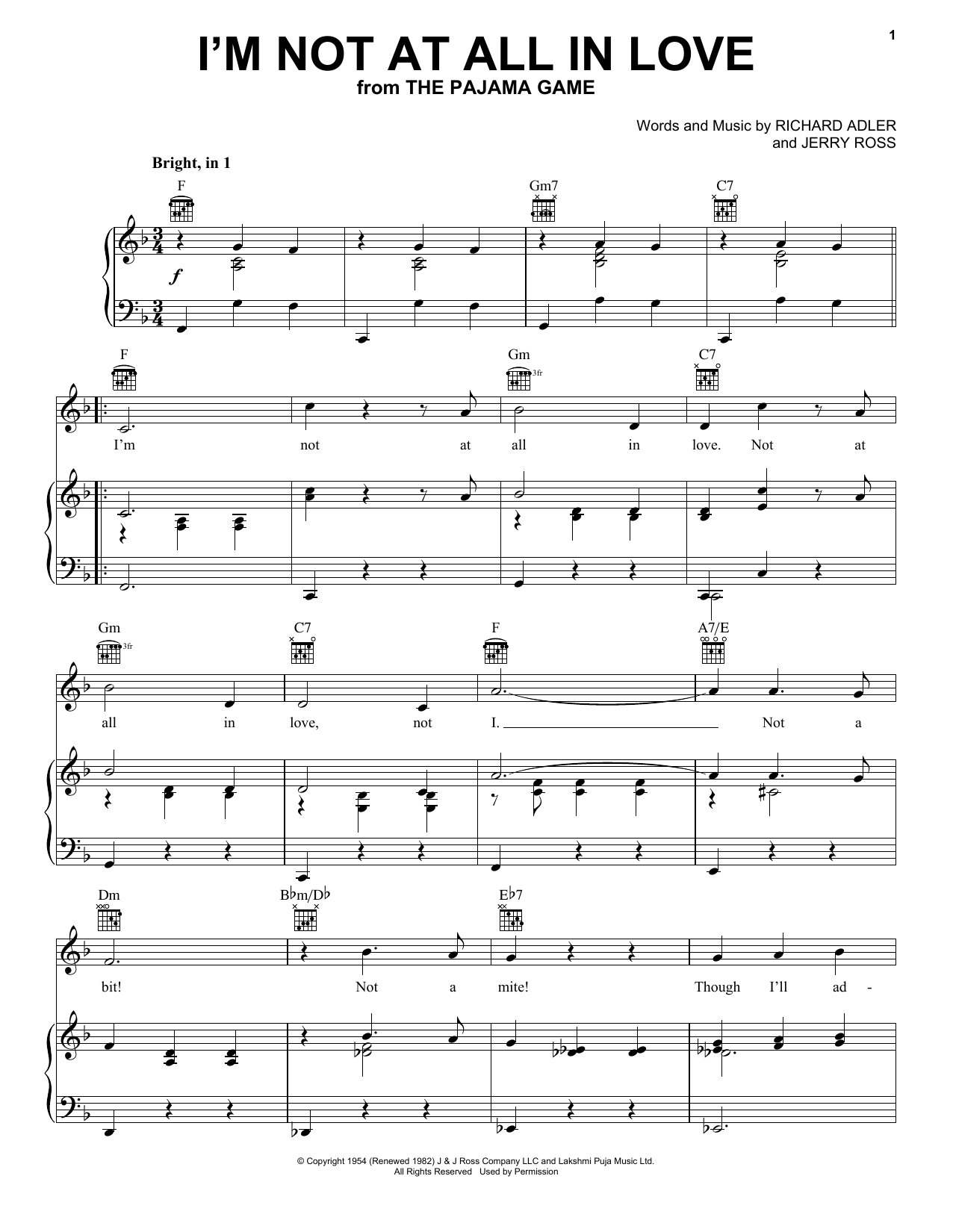 Adler & Ross I'm Not At All In Love sheet music notes and chords arranged for Piano, Vocal & Guitar Chords (Right-Hand Melody)