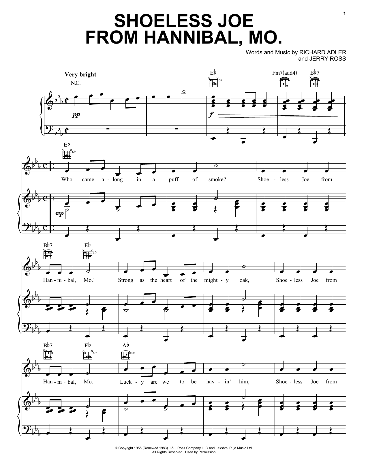 Adler & Ross Shoeless Joe From Hannibal, Mo. sheet music notes and chords arranged for Piano, Vocal & Guitar Chords (Right-Hand Melody)