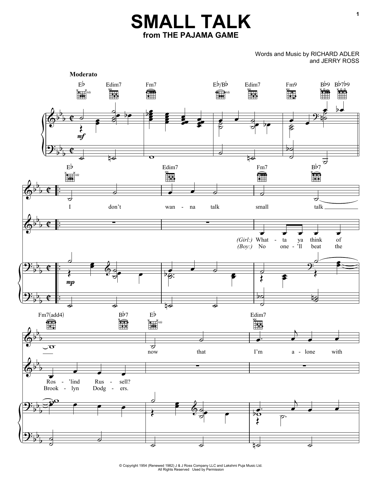 Adler & Ross Small Talk sheet music notes and chords arranged for Piano, Vocal & Guitar Chords (Right-Hand Melody)
