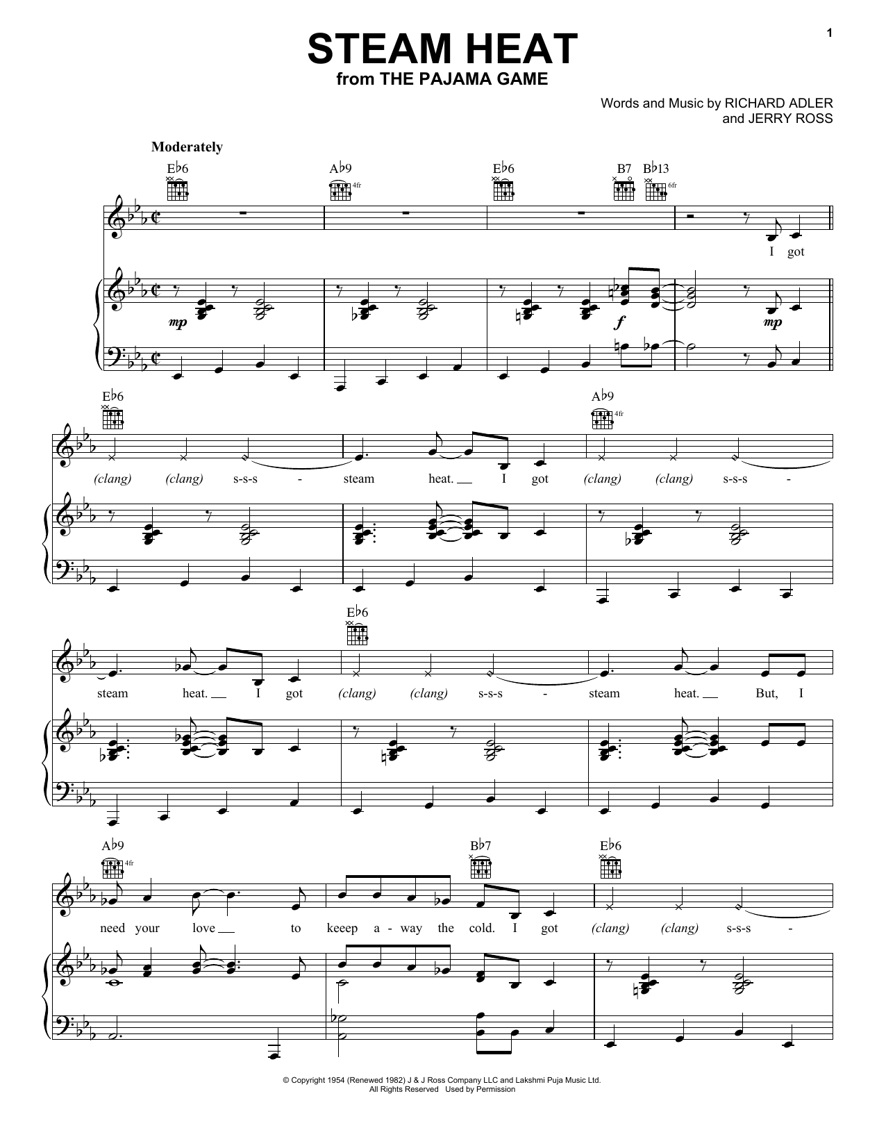 Adler & Ross Steam Heat sheet music notes and chords arranged for Piano, Vocal & Guitar Chords (Right-Hand Melody)