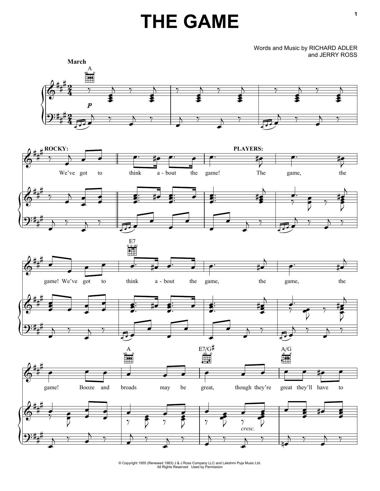 Adler & Ross The Game sheet music notes and chords arranged for Piano, Vocal & Guitar Chords (Right-Hand Melody)