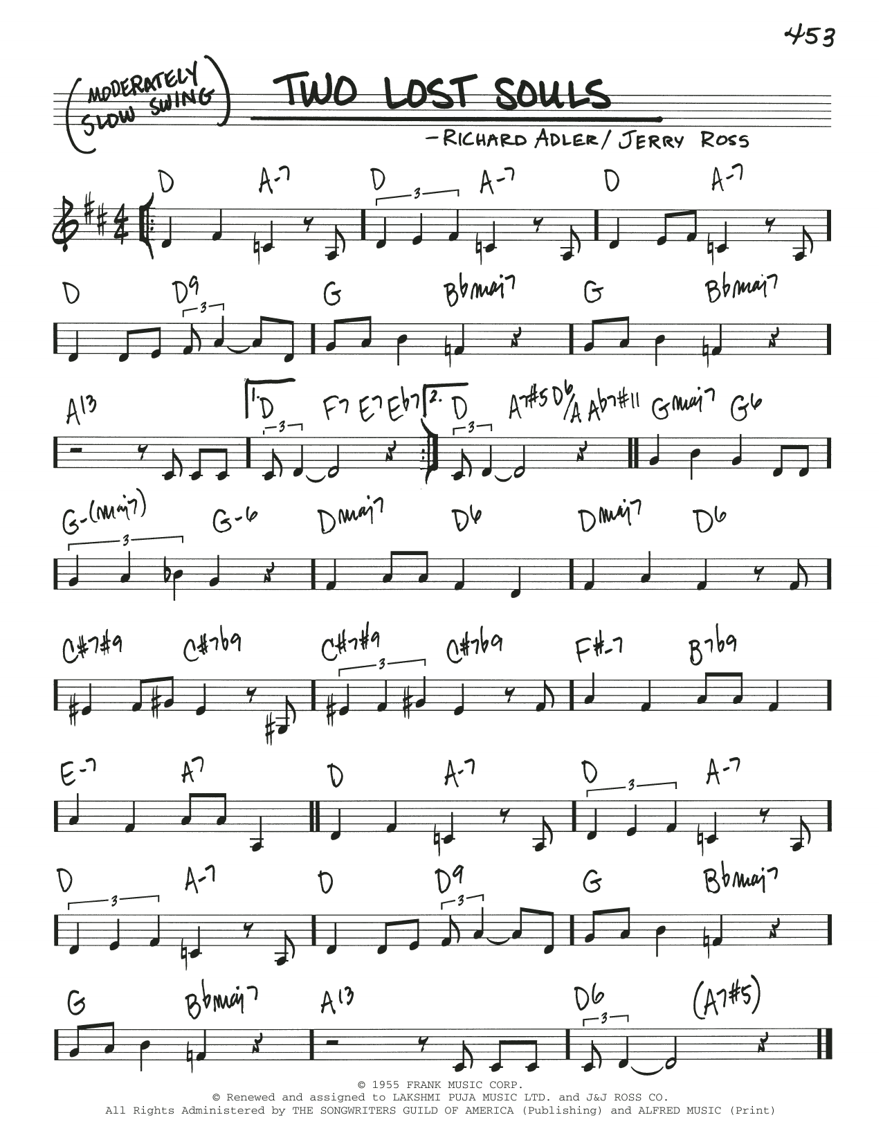 Adler & Ross Two Lost Souls sheet music notes and chords arranged for Real Book – Melody & Chords