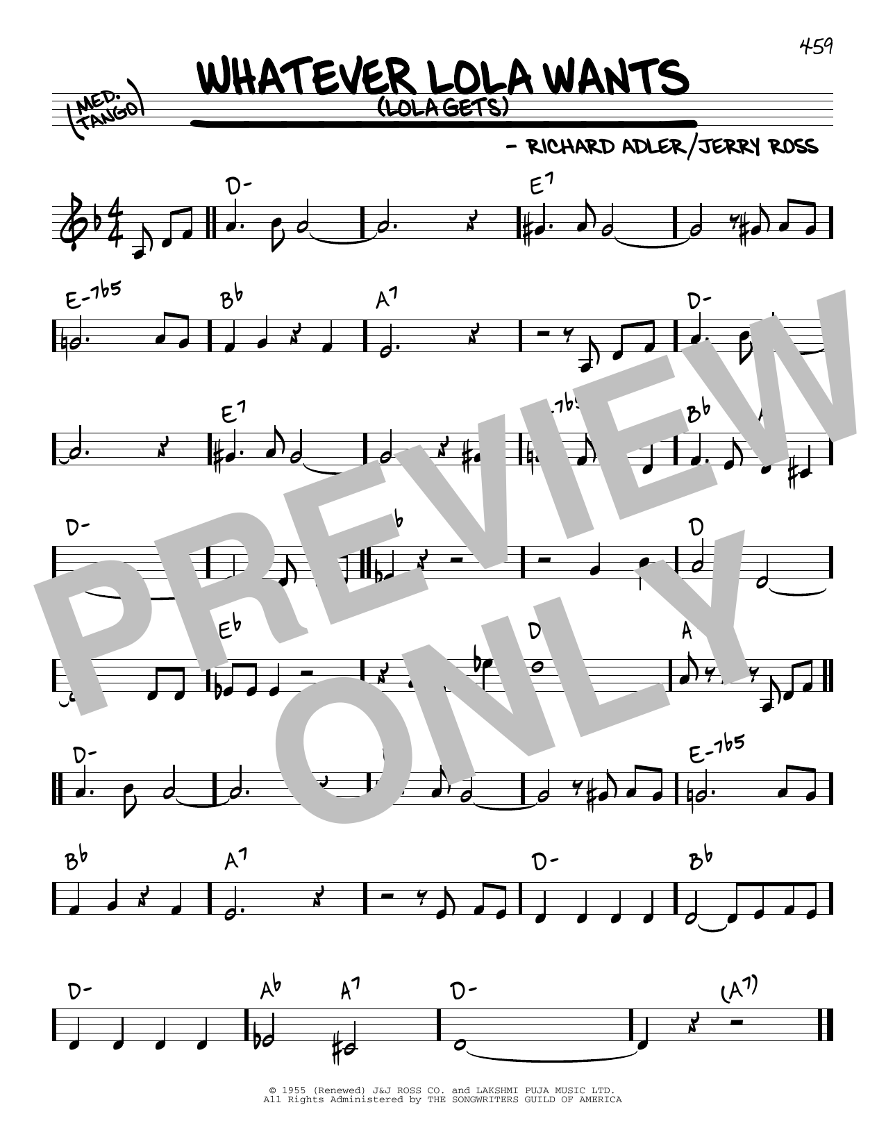 Adler & Ross Whatever Lola Wants (Lola Gets) sheet music notes and chords arranged for Real Book – Melody & Chords
