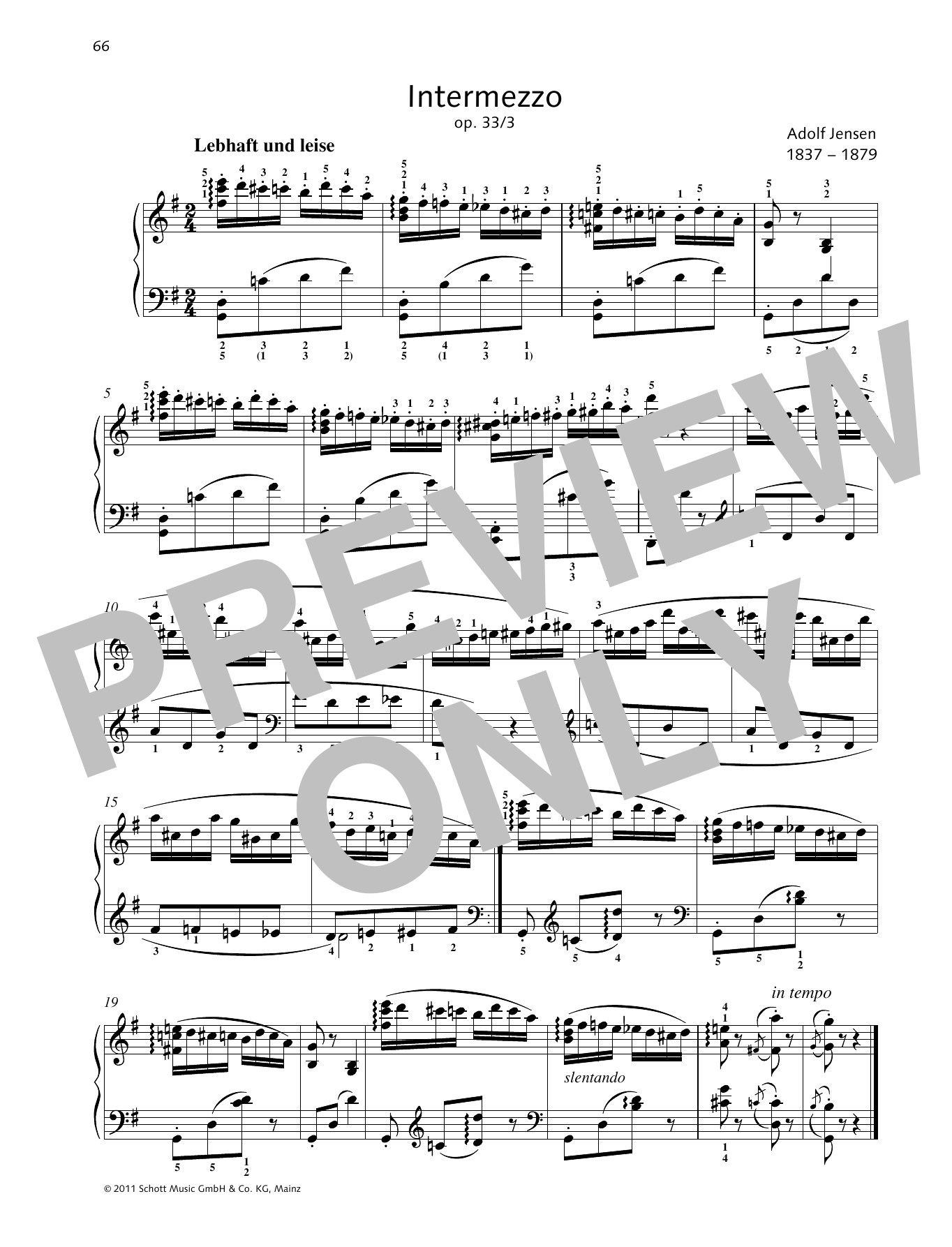 Adolf Jensen Intermezzo sheet music notes and chords arranged for Piano Solo
