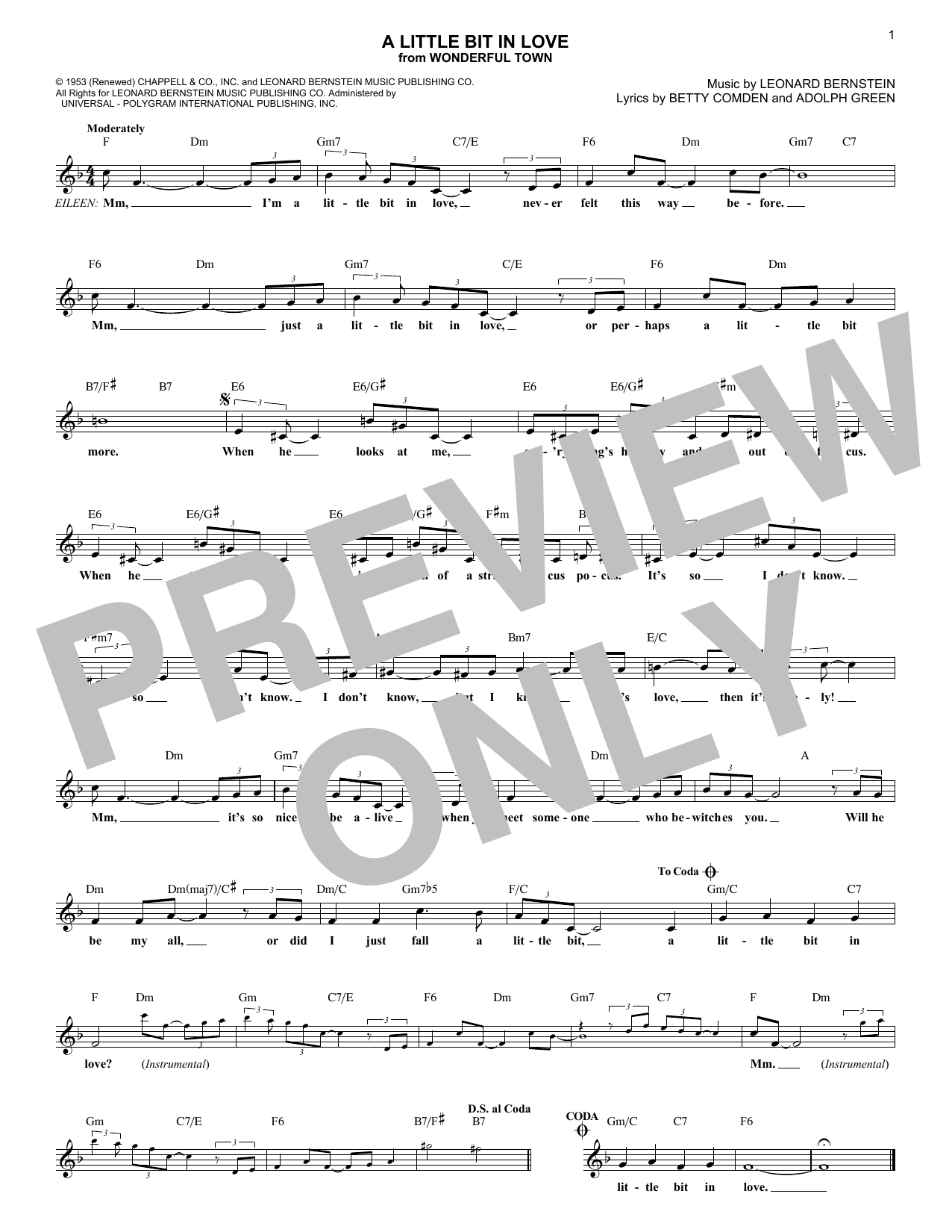 Adolph Green A Little Bit In Love sheet music notes and chords arranged for Lead Sheet / Fake Book