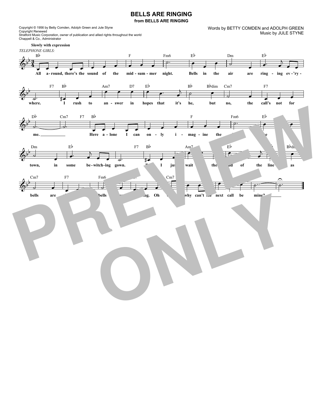Adolph Green Bells Are Ringing sheet music notes and chords arranged for Lead Sheet / Fake Book