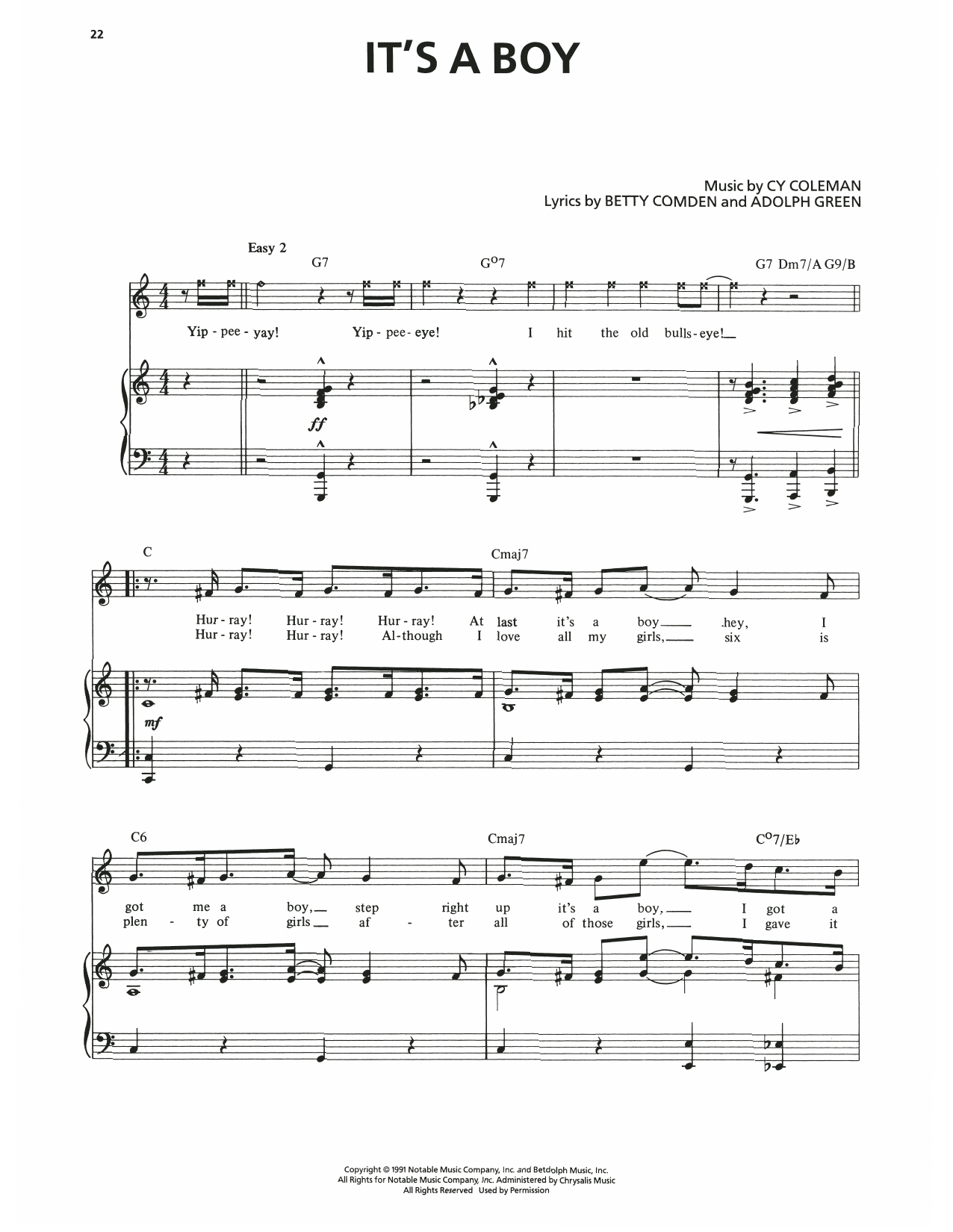 Adolph Green It's A Boy (from The Will Rogers Follies) sheet music notes and chords arranged for Piano & Vocal