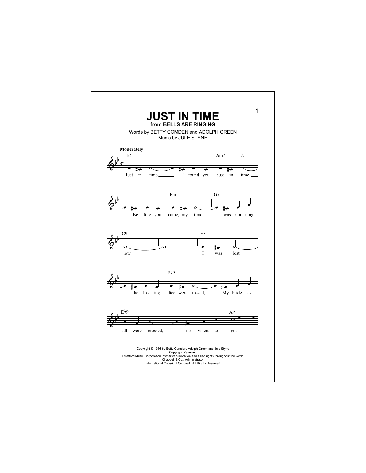 Adolph Green Just In Time sheet music notes and chords arranged for Ukulele