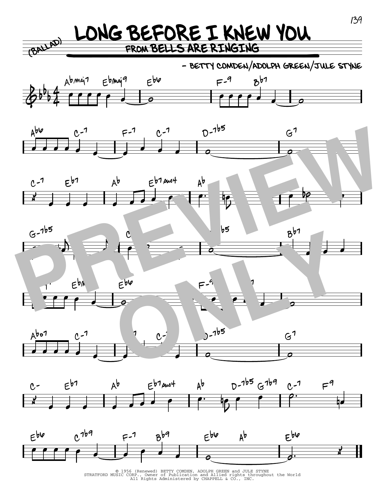 Adolph Green Long Before I Knew You sheet music notes and chords arranged for Real Book – Melody & Chords