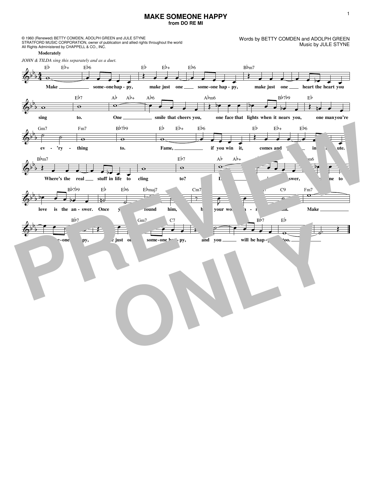 Adolph Green Make Someone Happy (from Do Re Mi) sheet music notes and chords arranged for Lead Sheet / Fake Book