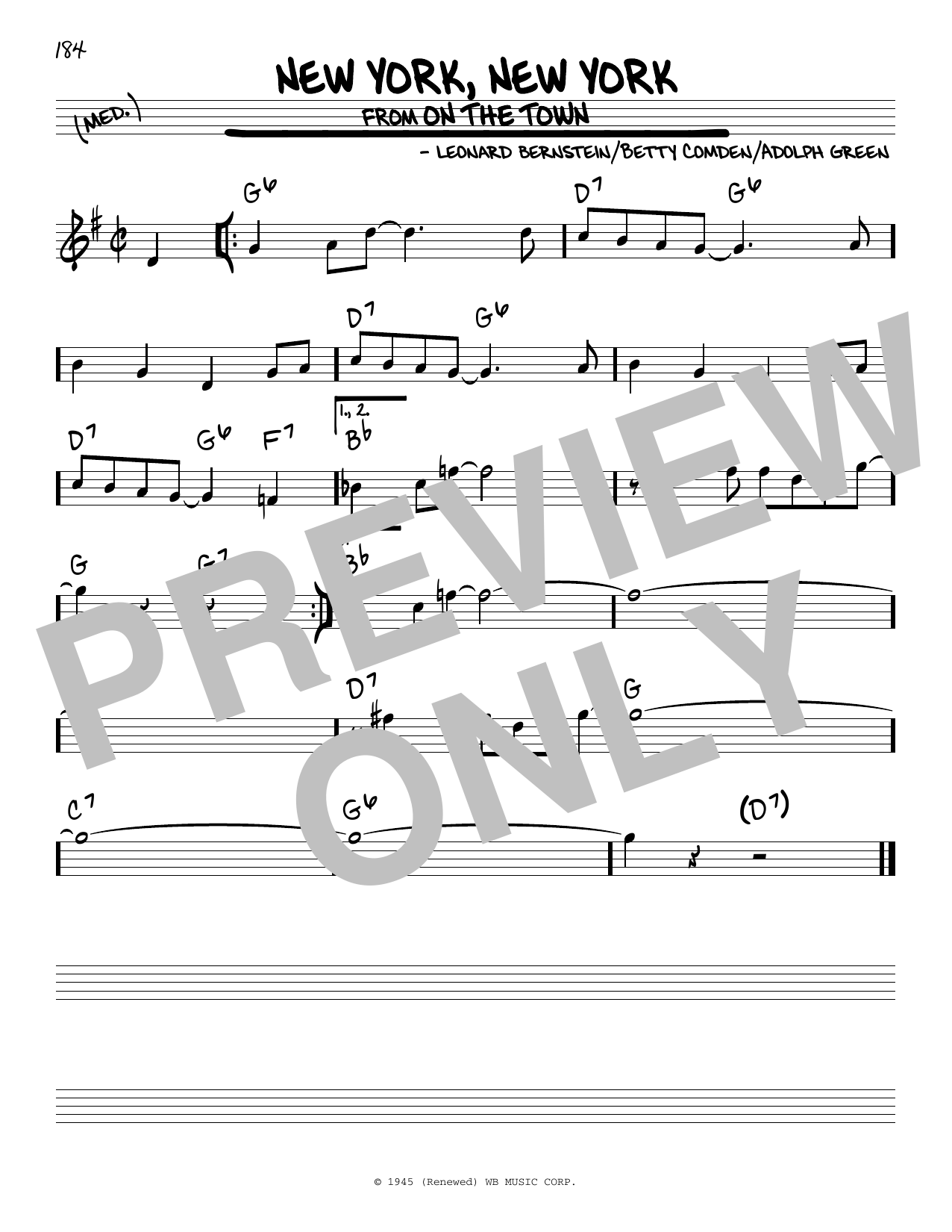Adolph Green New York, New York (from On the Town) sheet music notes and chords arranged for Real Book – Melody & Chords