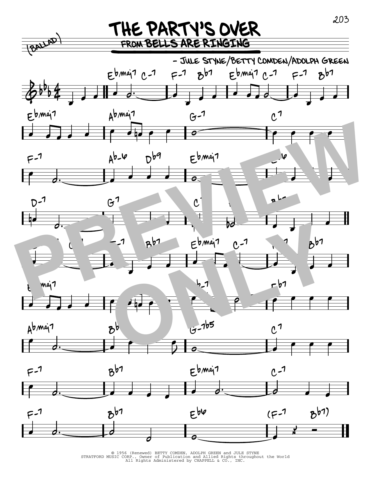 Adolph Green The Party's Over sheet music notes and chords arranged for Real Book – Melody & Chords