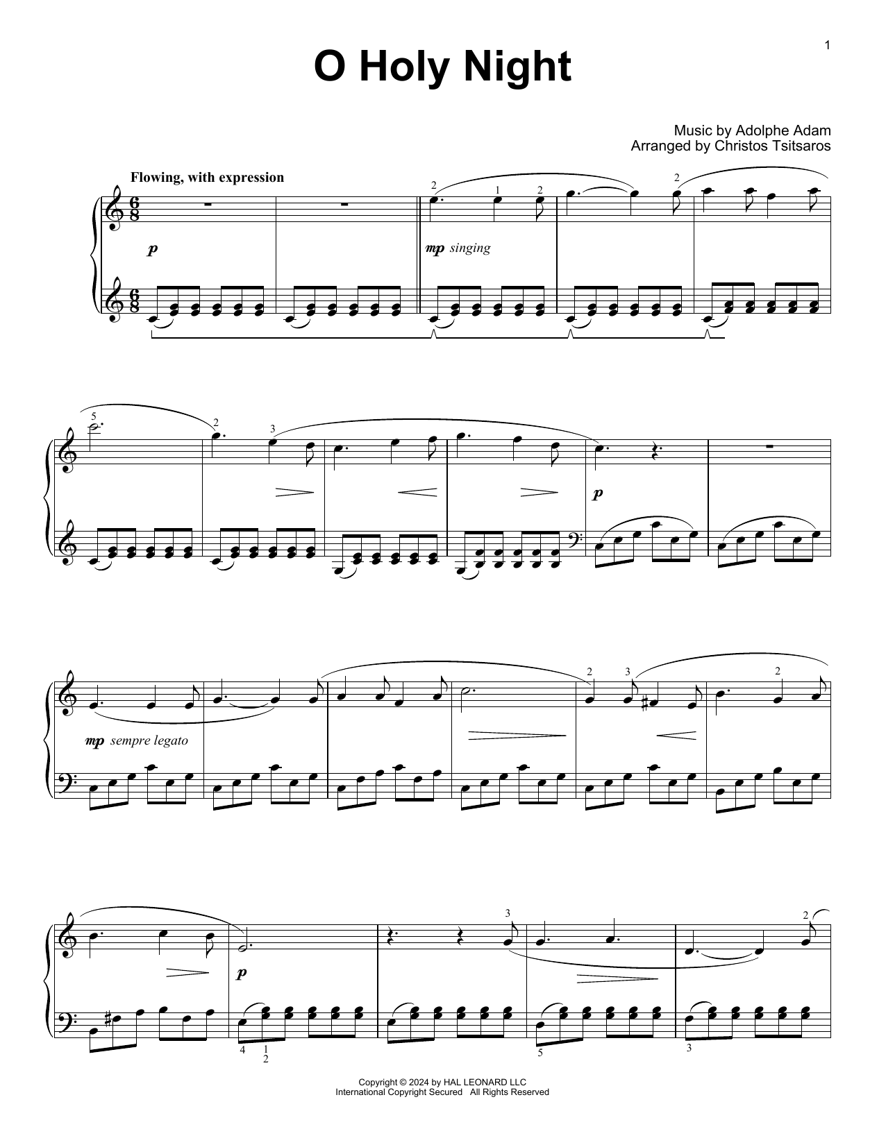 Adolphe Adam O Holy Night (arr. Christos Tsitsaros) sheet music notes and chords arranged for Easy Piano Solo