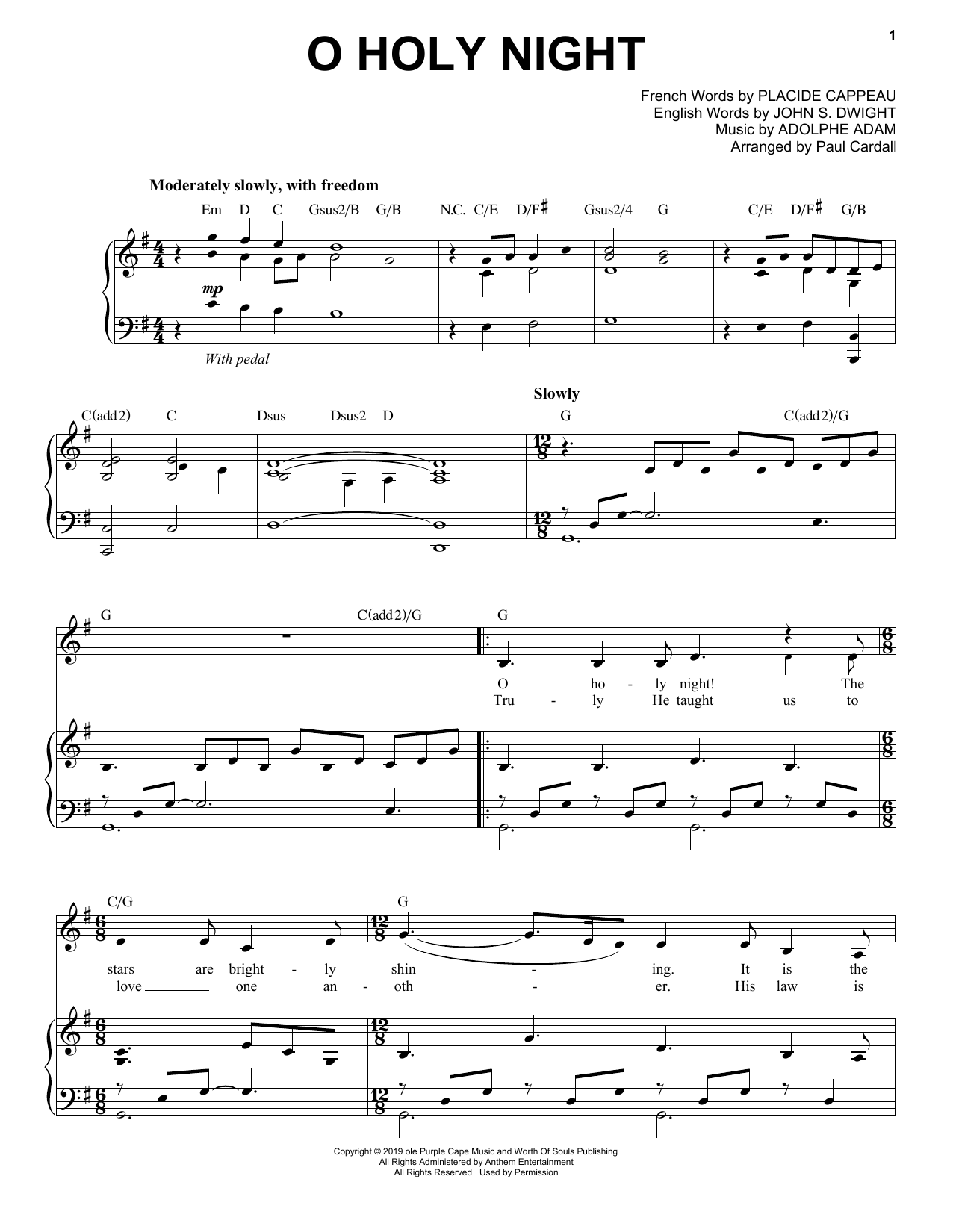 Adolphe Adam O Holy Night (feat. CeCe Winans) (arr. Paul Cardall) sheet music notes and chords arranged for Piano Solo