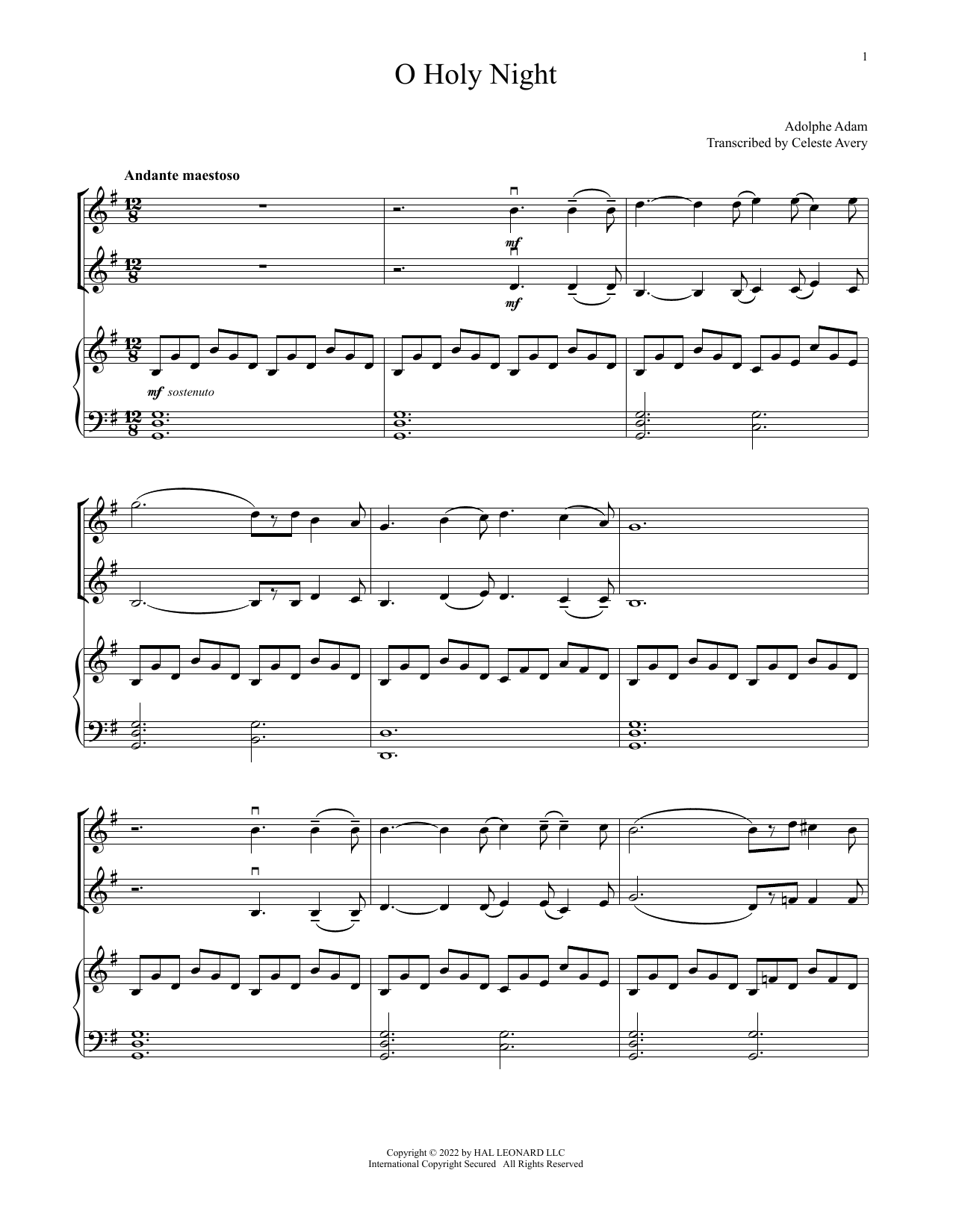 Adolphe Adam O Holy Night (for Violin Duet and Piano) sheet music notes and chords arranged for Violin and Piano