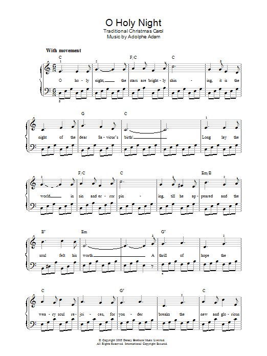 Adolphe Adam O Holy Night sheet music notes and chords arranged for Easy Piano