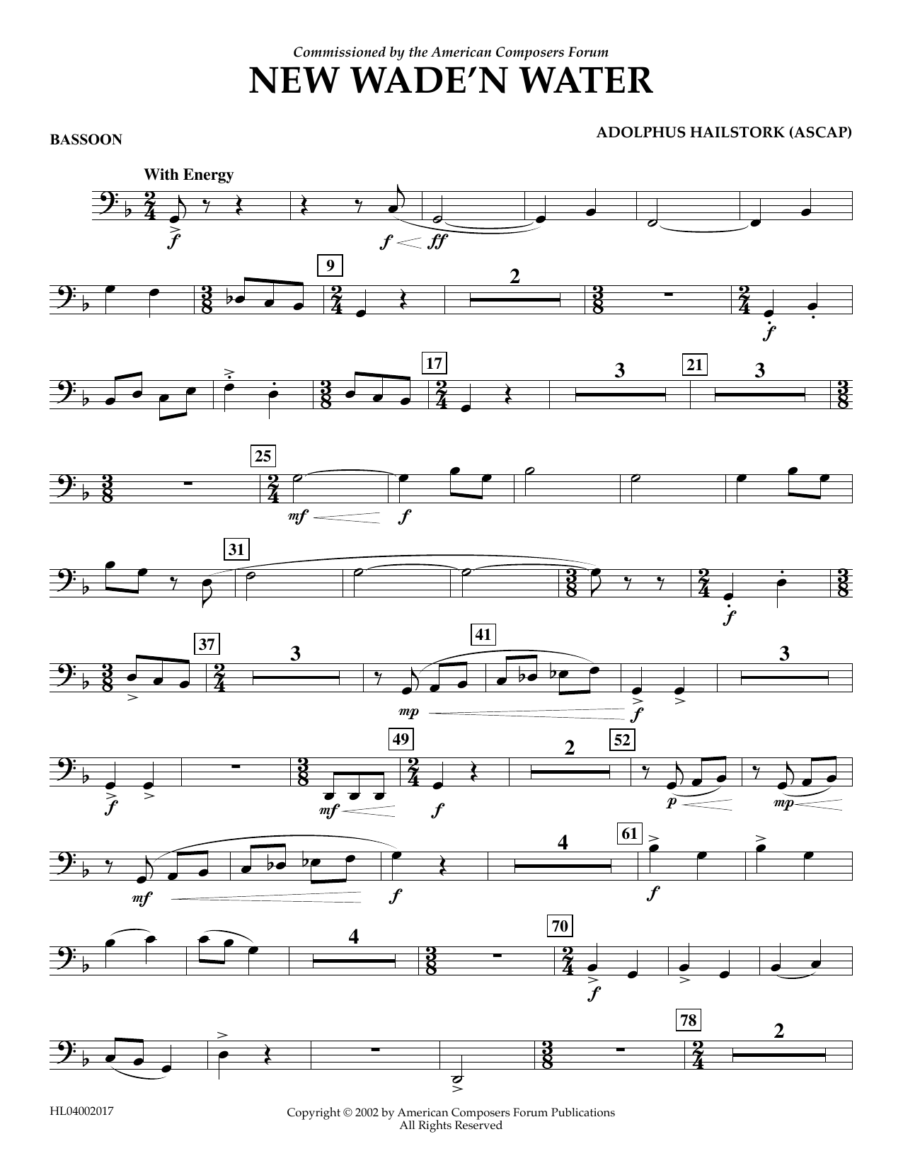 Adolphus Hailstork New Wade 'n Water - Bassoon sheet music notes and chords arranged for Concert Band