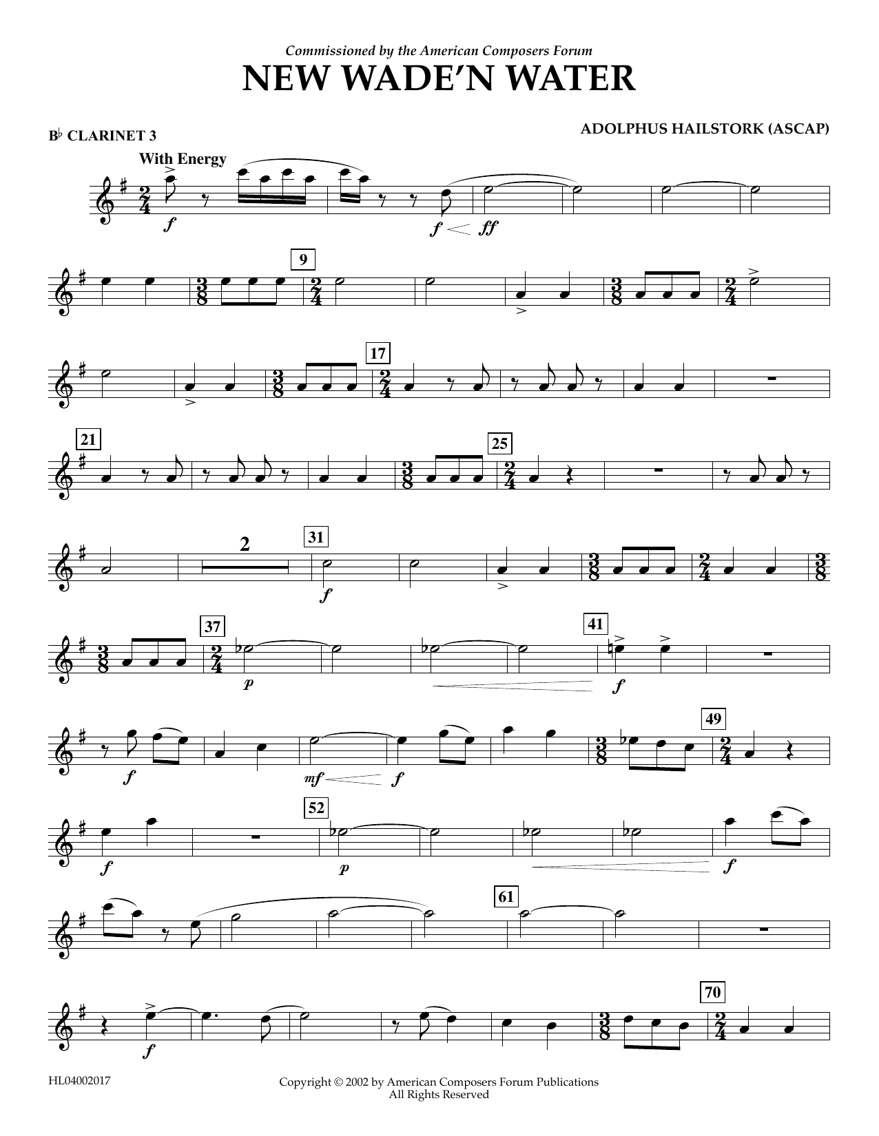 Adolphus Hailstork New Wade 'n Water - Bb Clarinet 3 sheet music notes and chords arranged for Concert Band