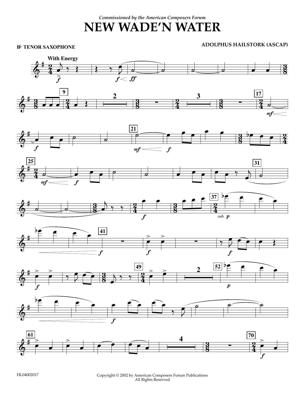 Adolphus Hailstork New Wade 'n Water - Bb Tenor Saxophone sheet music notes and chords arranged for Concert Band