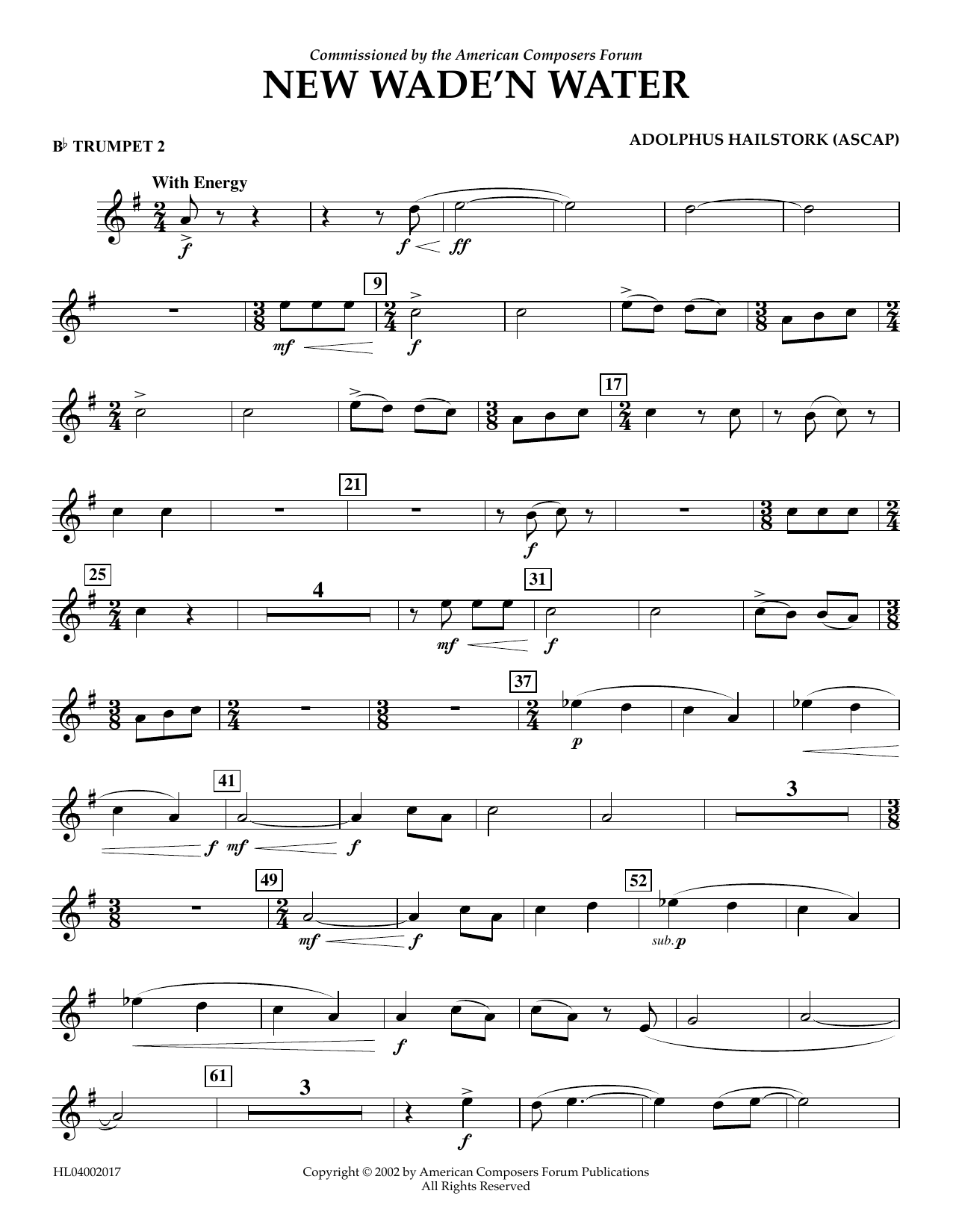 Adolphus Hailstork New Wade 'n Water - Bb Trumpet 2 sheet music notes and chords arranged for Concert Band