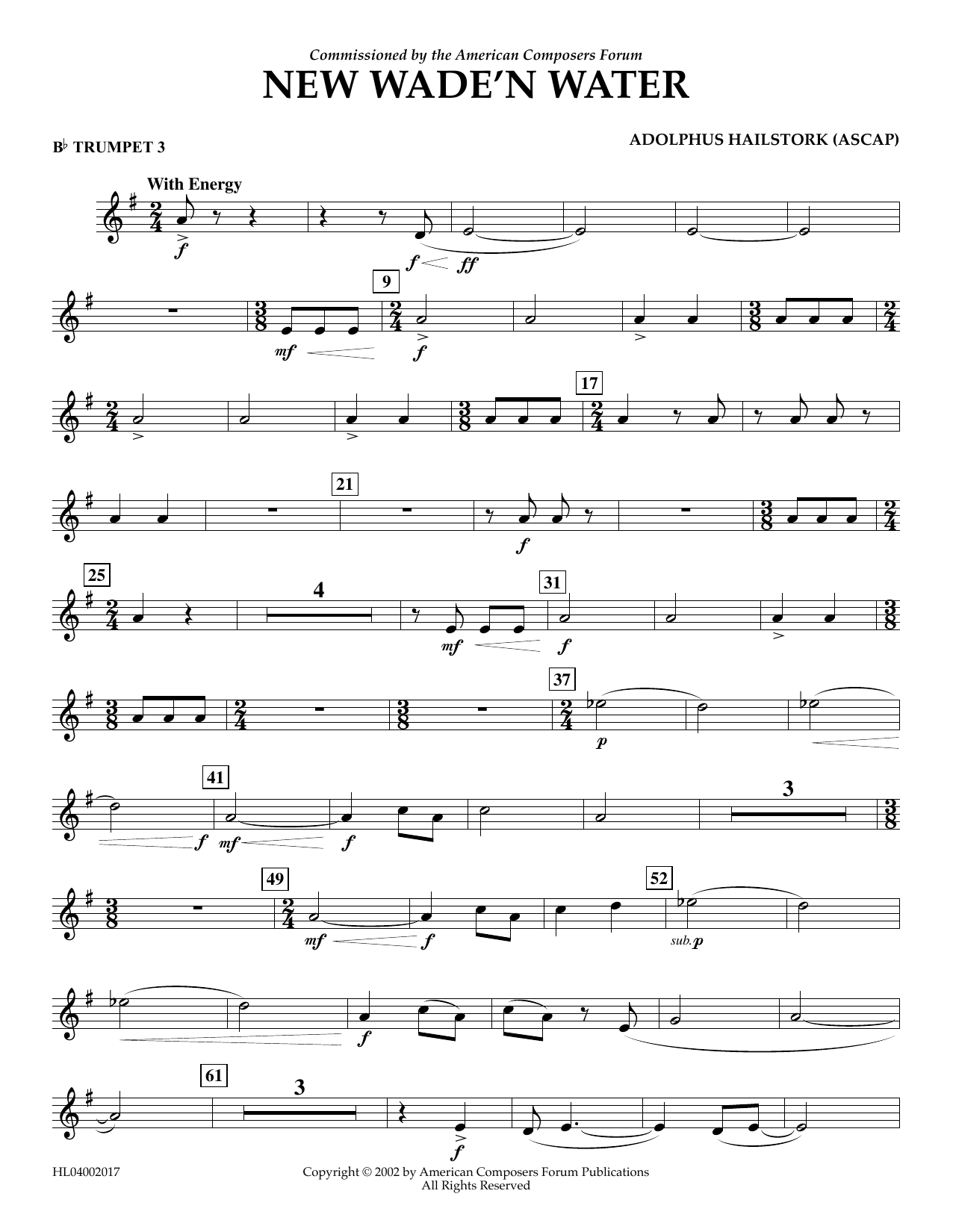 Adolphus Hailstork New Wade 'n Water - Bb Trumpet 3 sheet music notes and chords arranged for Concert Band