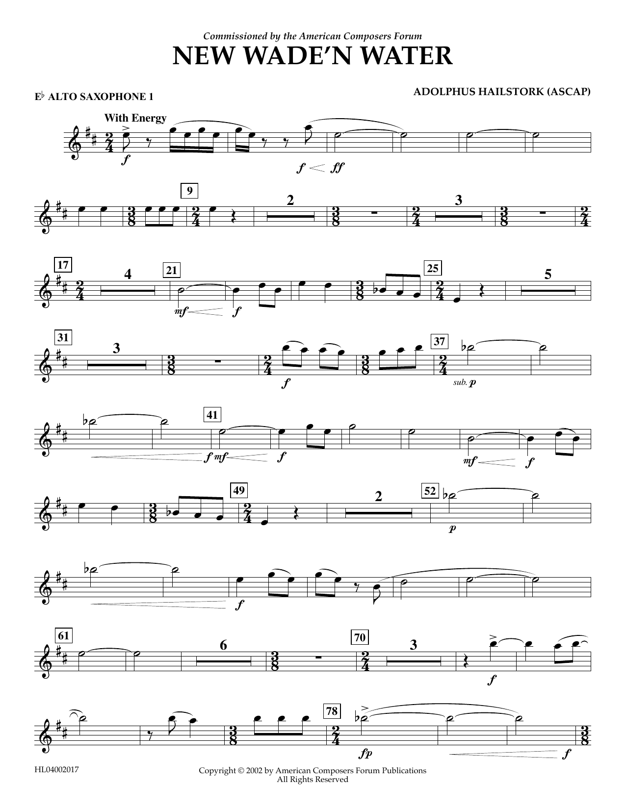 Adolphus Hailstork New Wade 'n Water - Eb Alto Saxophone 1 sheet music notes and chords arranged for Concert Band