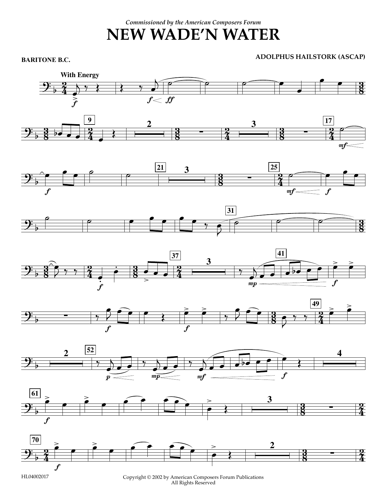 Adolphus Hailstork New Wade 'n Water - Euphonium in Bass Clef sheet music notes and chords arranged for Concert Band