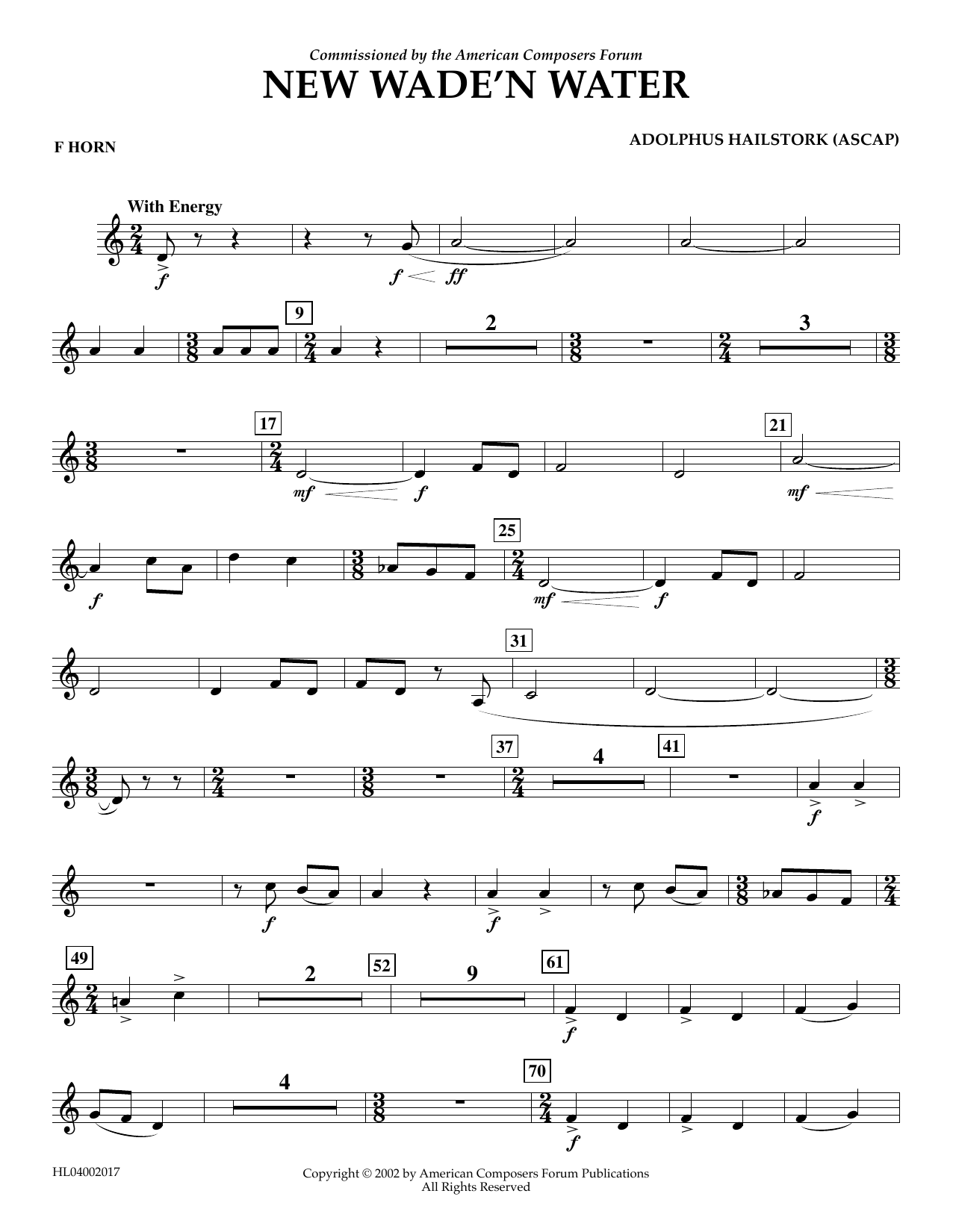 Adolphus Hailstork New Wade 'n Water - F Horn sheet music notes and chords arranged for Concert Band