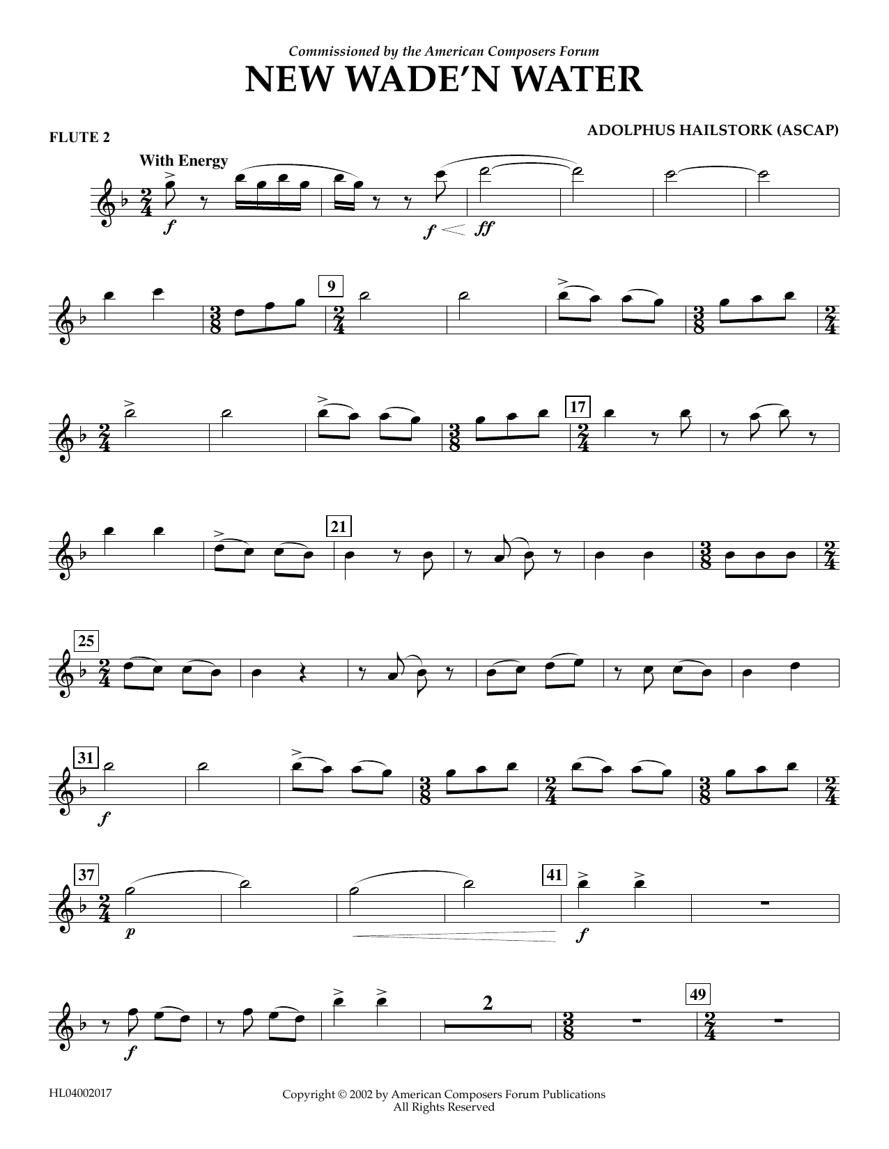 Adolphus Hailstork New Wade 'n Water - Flute 2 sheet music notes and chords arranged for Concert Band