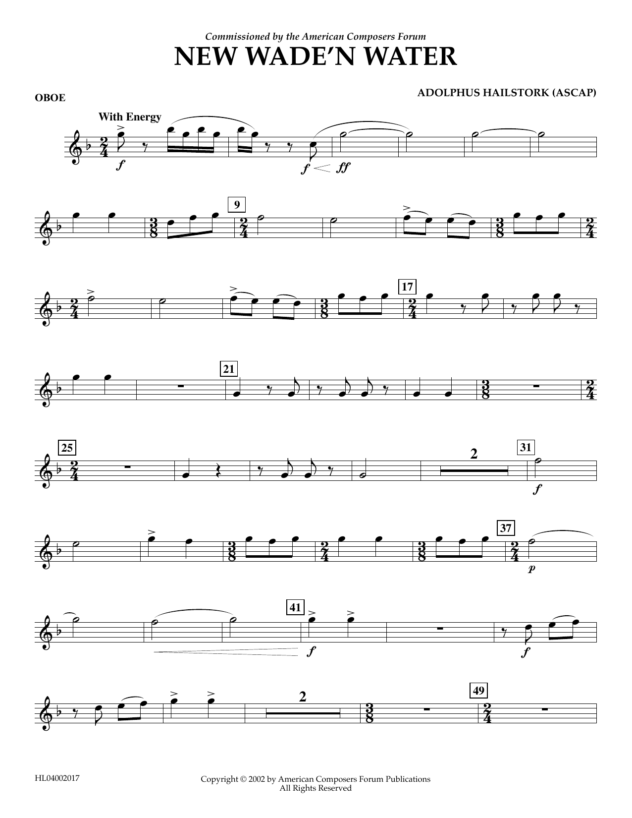 Adolphus Hailstork New Wade 'n Water - Oboe sheet music notes and chords arranged for Concert Band