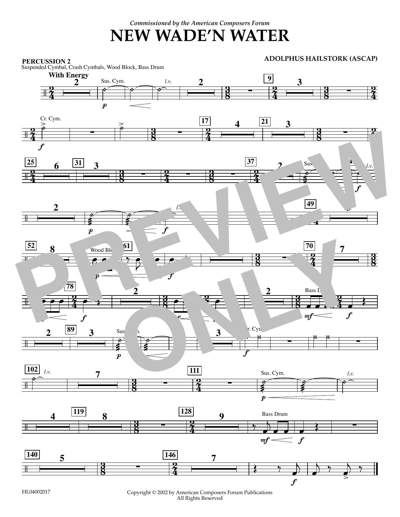 Adolphus Hailstork New Wade 'n Water - Percussion 2 sheet music notes and chords arranged for Concert Band
