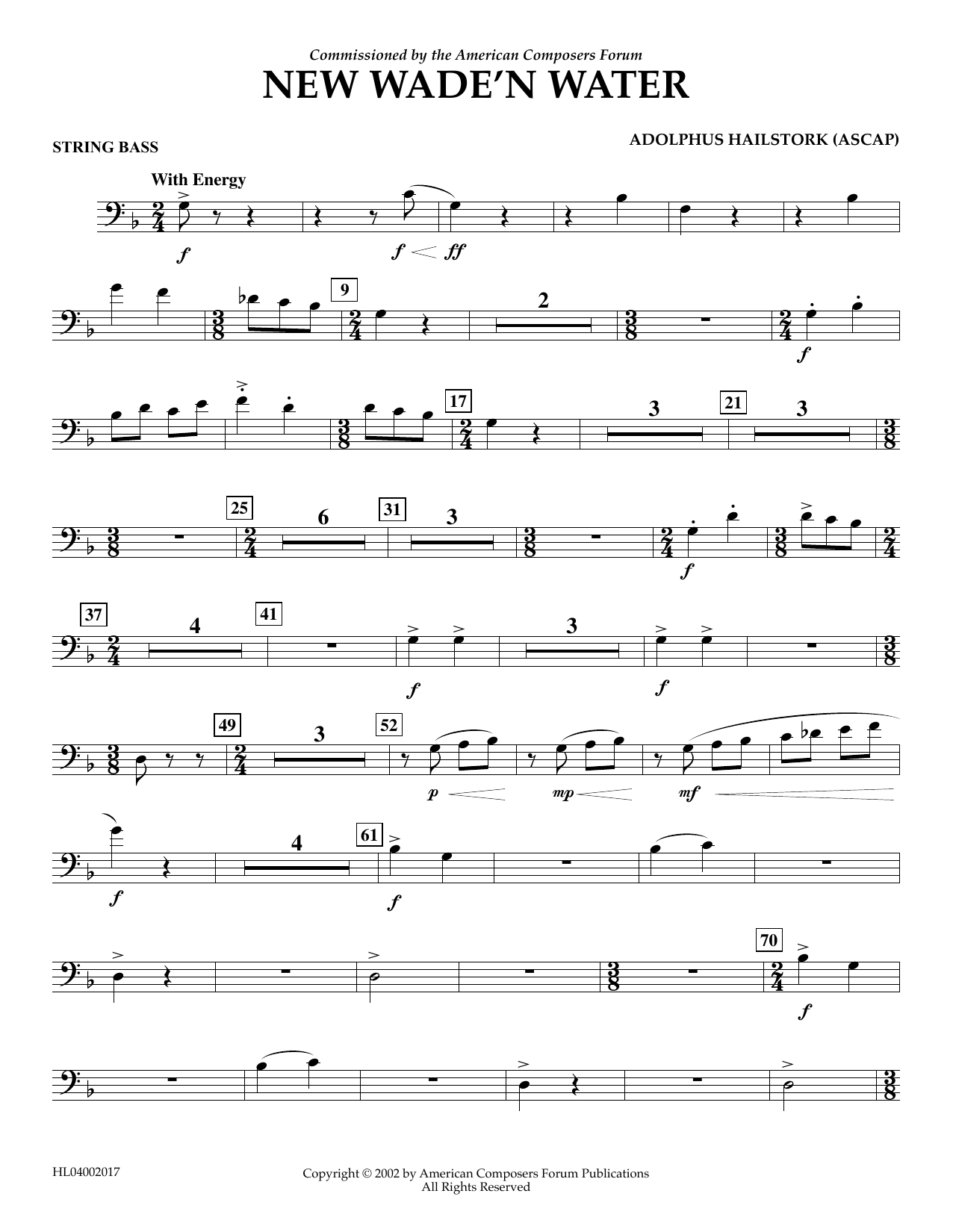 Adolphus Hailstork New Wade 'n Water - String Bass sheet music notes and chords arranged for Concert Band