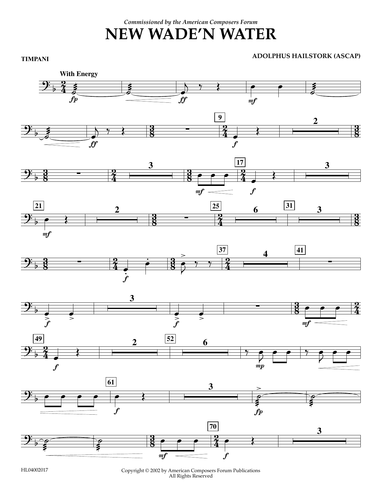 Adolphus Hailstork New Wade 'n Water - Timpani sheet music notes and chords arranged for Concert Band
