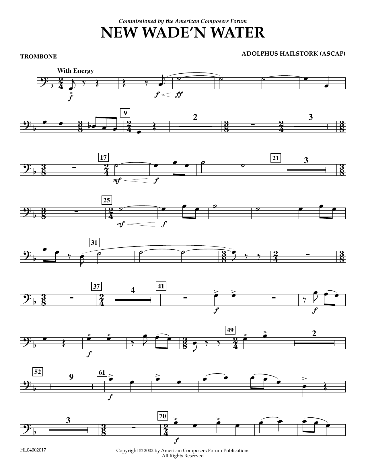 Adolphus Hailstork New Wade 'n Water - Trombone sheet music notes and chords arranged for Concert Band
